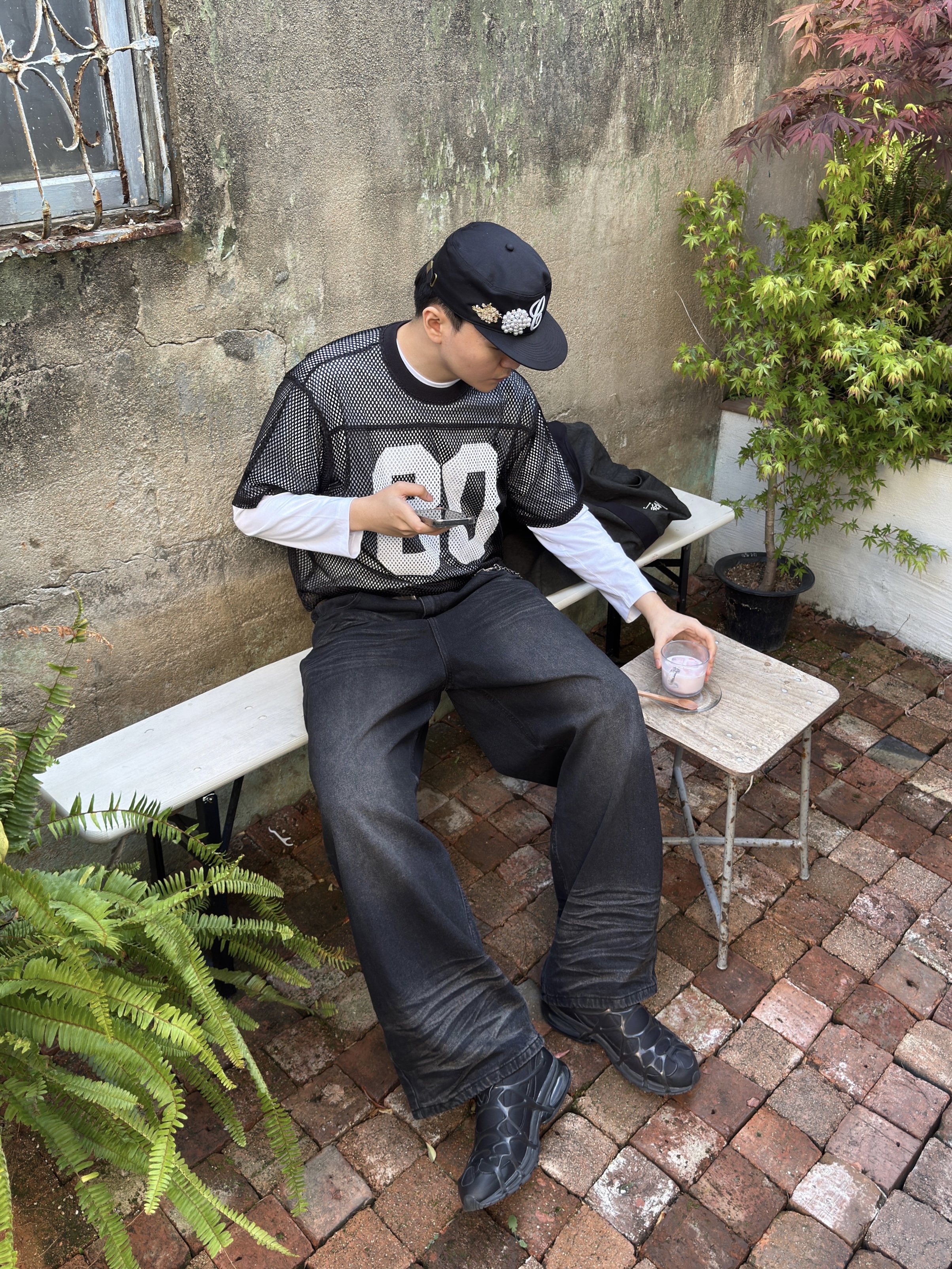 Stussy Canvas Flight Bag Washed Black, Stussy Team Jersey 80 Black 착용 스타일 - 2