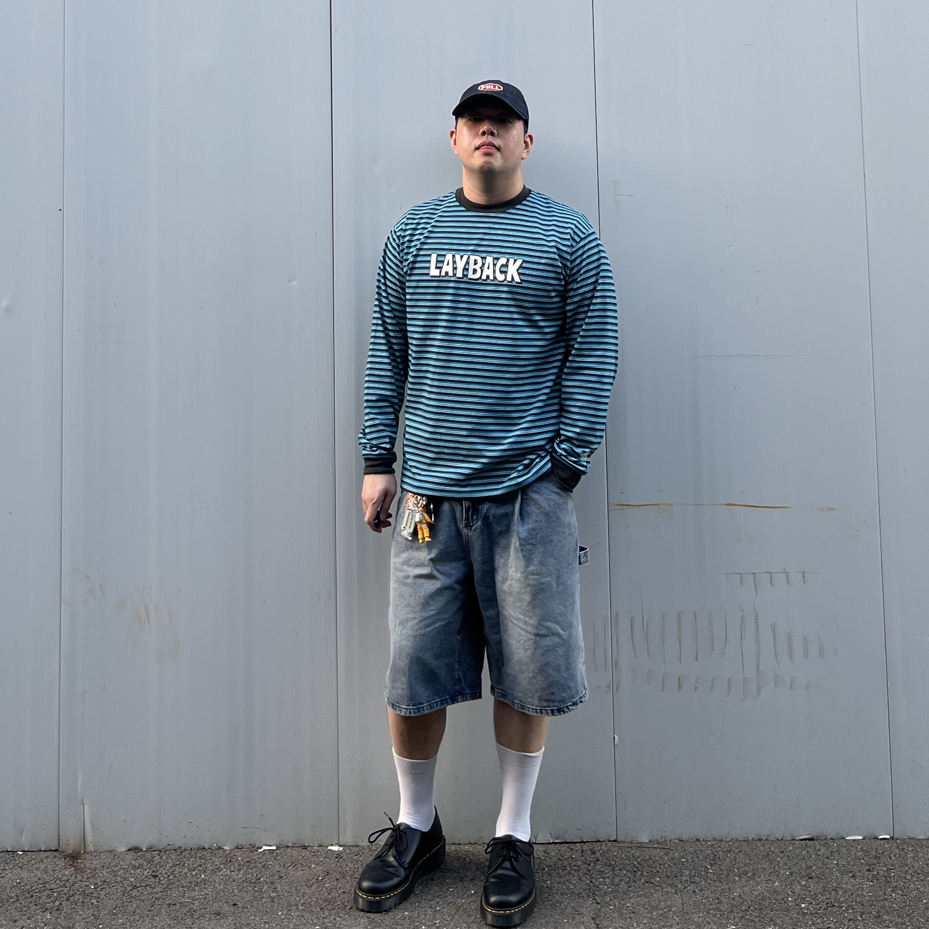 Fullcount Full Emblem Denim Baseball Cap Indigo Blue, Dr. Martens 1461 Bex Black 착용 스타일 - 3