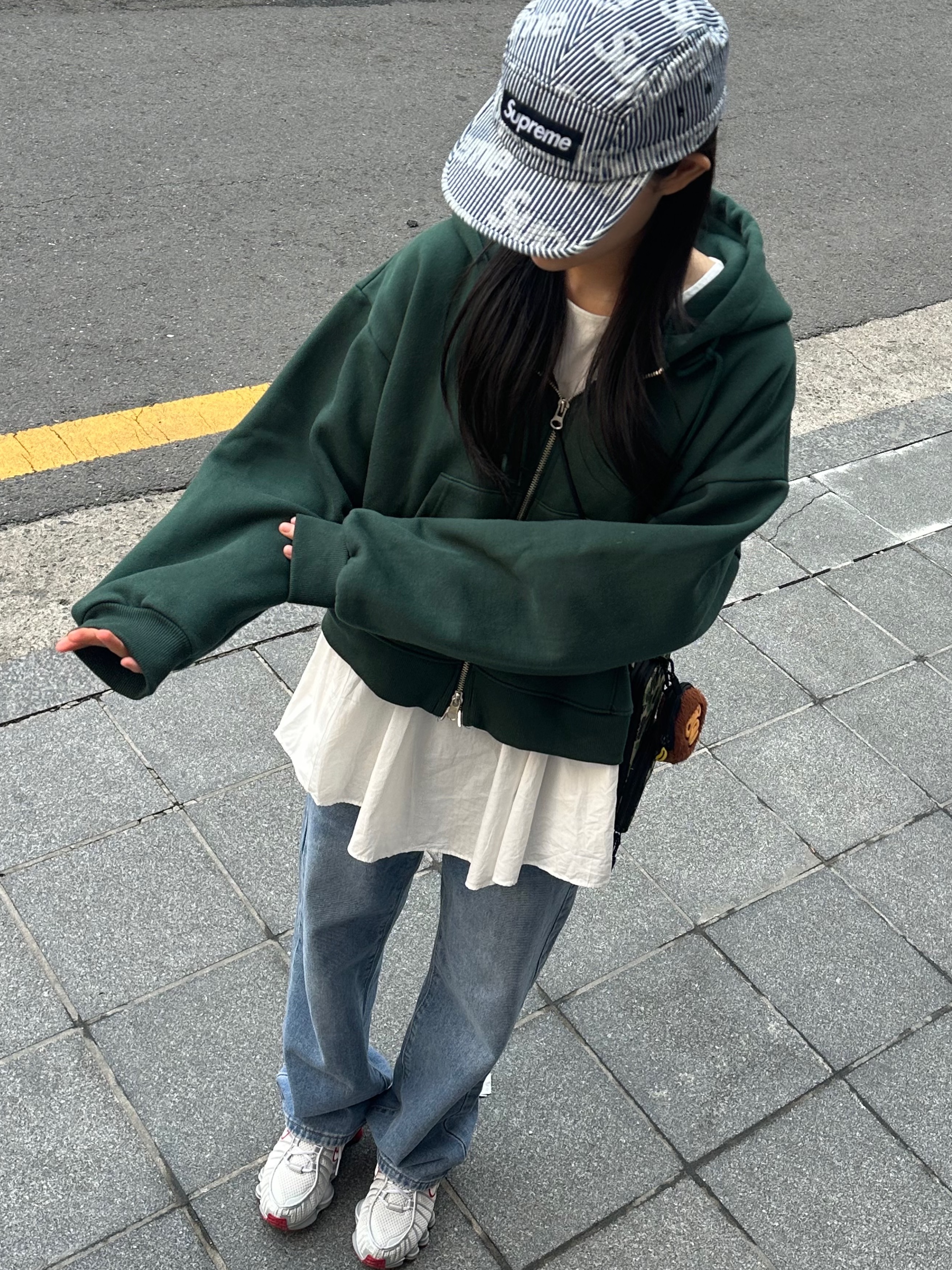 Supreme Denim Camp Cap Stripe - 24SS, (W) Nike Shox TL Platinum Tint 착용 스타일