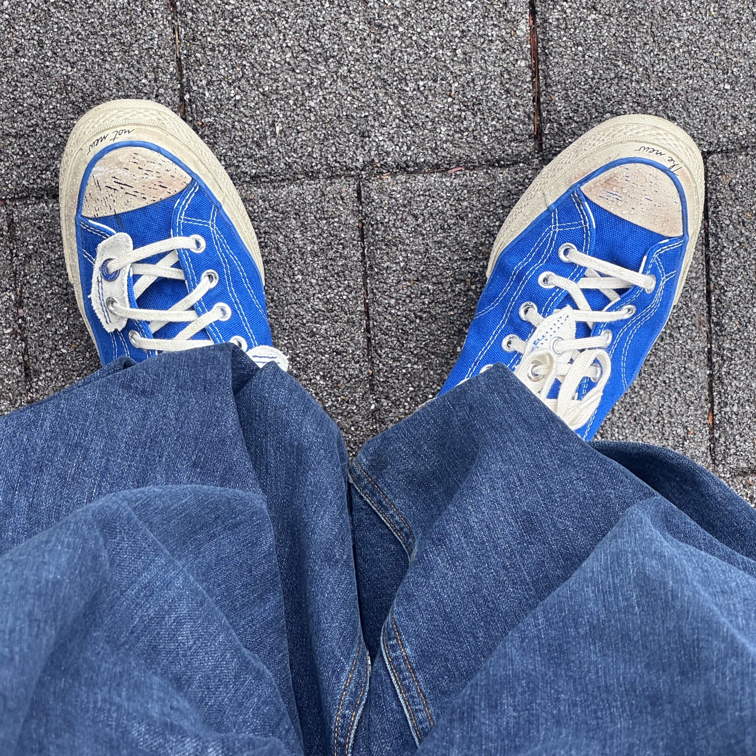 Converse x Ader Error Chuck 70 Ox Imperial Blue, Zara x Ader Error Wide Leg Jeans Blue 착용 스타일 - 2