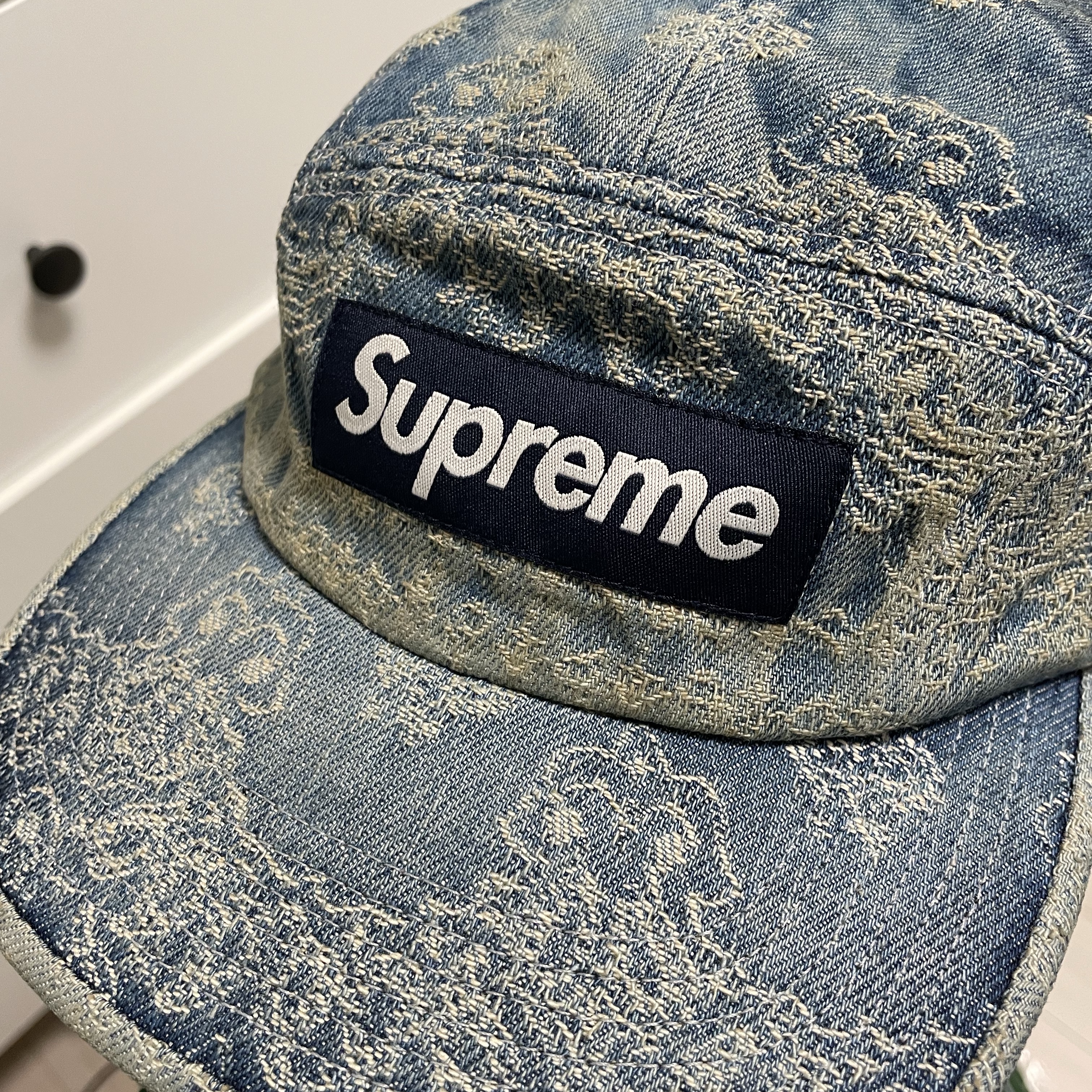 Supreme Bandana Jacquard Denim Camp Cap Blue - 25SS 착용 스타일 - 1