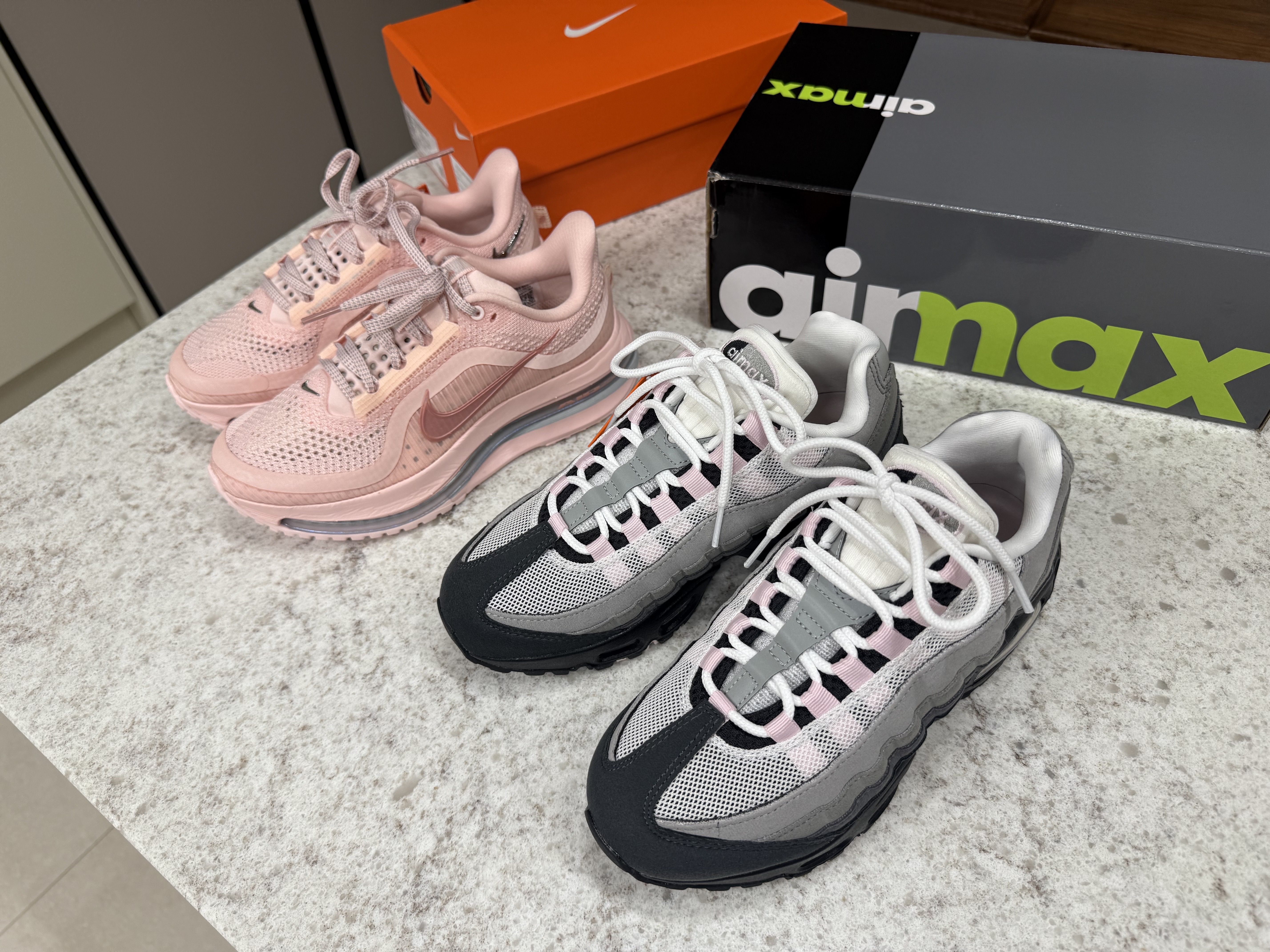 (W) Nike Air Max 95 Pink Foam, (W) Nike Pegasus Premium Atmosphere Metallic Silver 착용 스타일 - 1