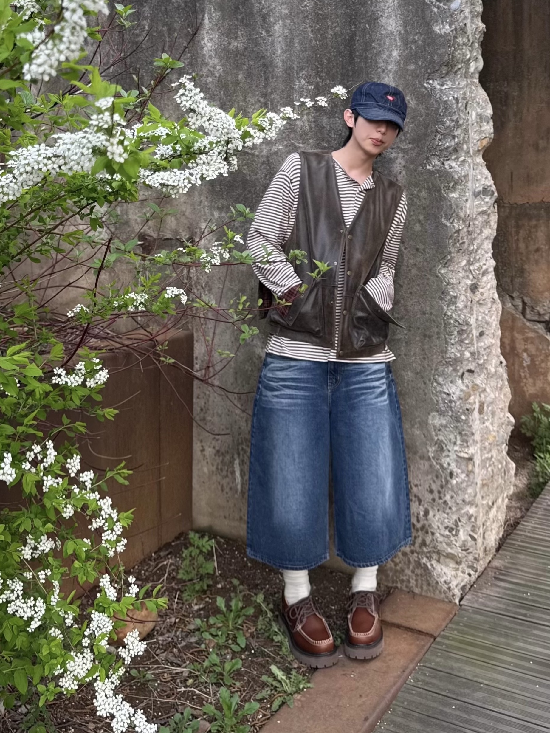 Human Made Denim Work Cap Indigo, LOSTGARDEN Harbor Brown 착용 스타일 - 1