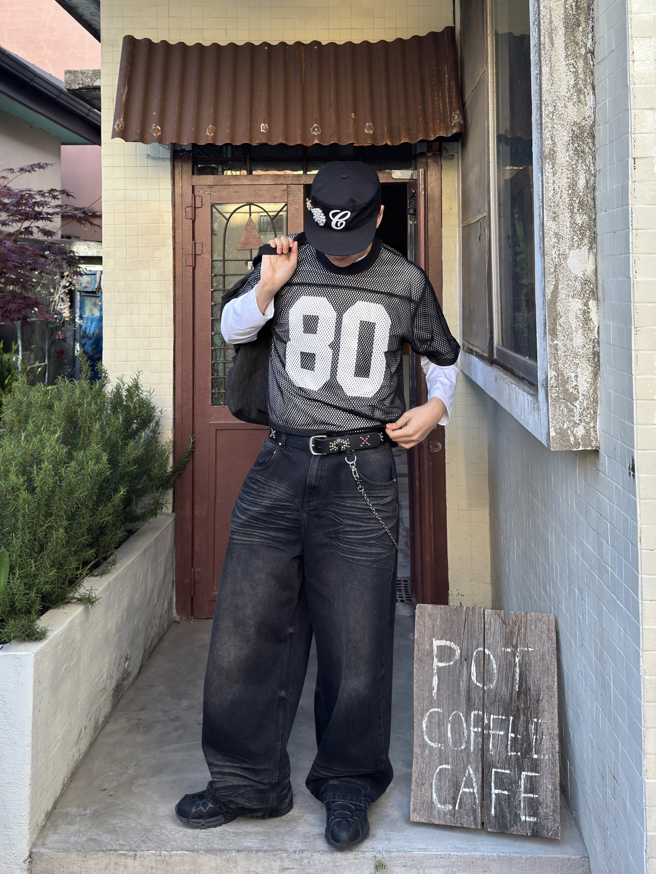 Stussy Canvas Flight Bag Washed Black, Stussy Team Jersey 80 Black 착용 스타일 - 4