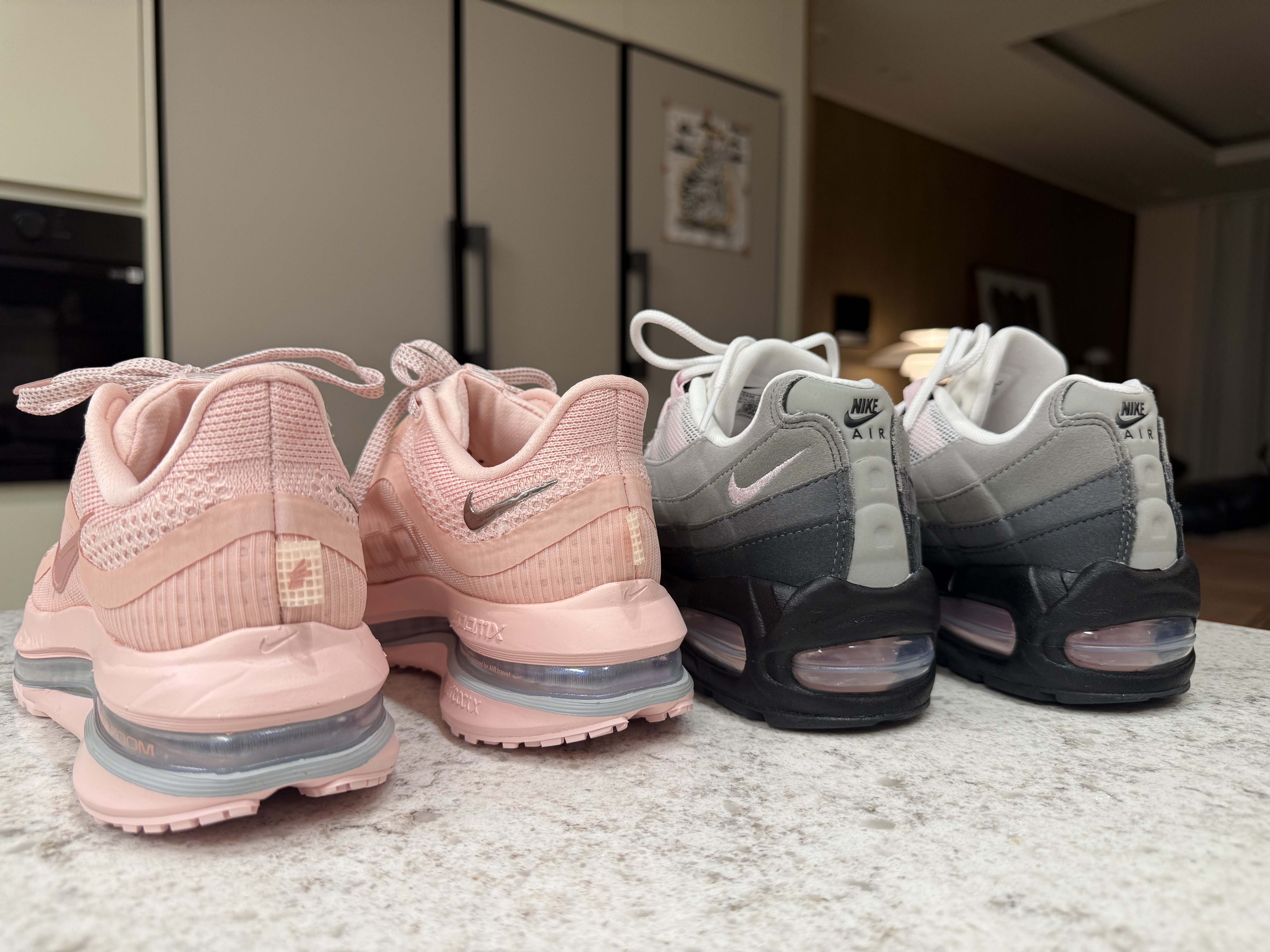 (W) Nike Air Max 95 Pink Foam, (W) Nike Pegasus Premium Atmosphere Metallic Silver 착용 스타일 - 5