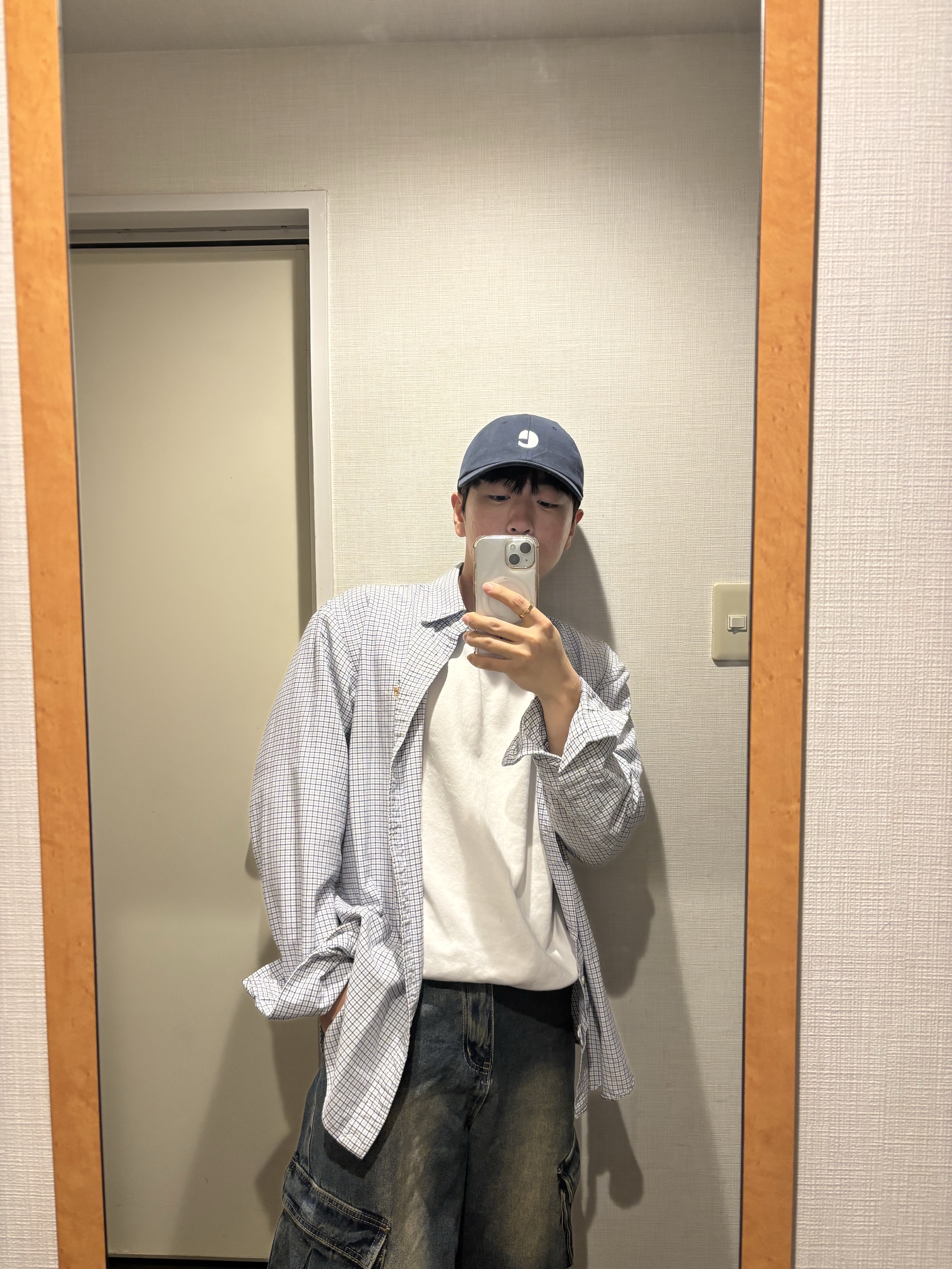 Emis Vintage Logo Cap Navy (Renewal Ver.), Salomon XT-6 ADV White 착용 스타일 - 1