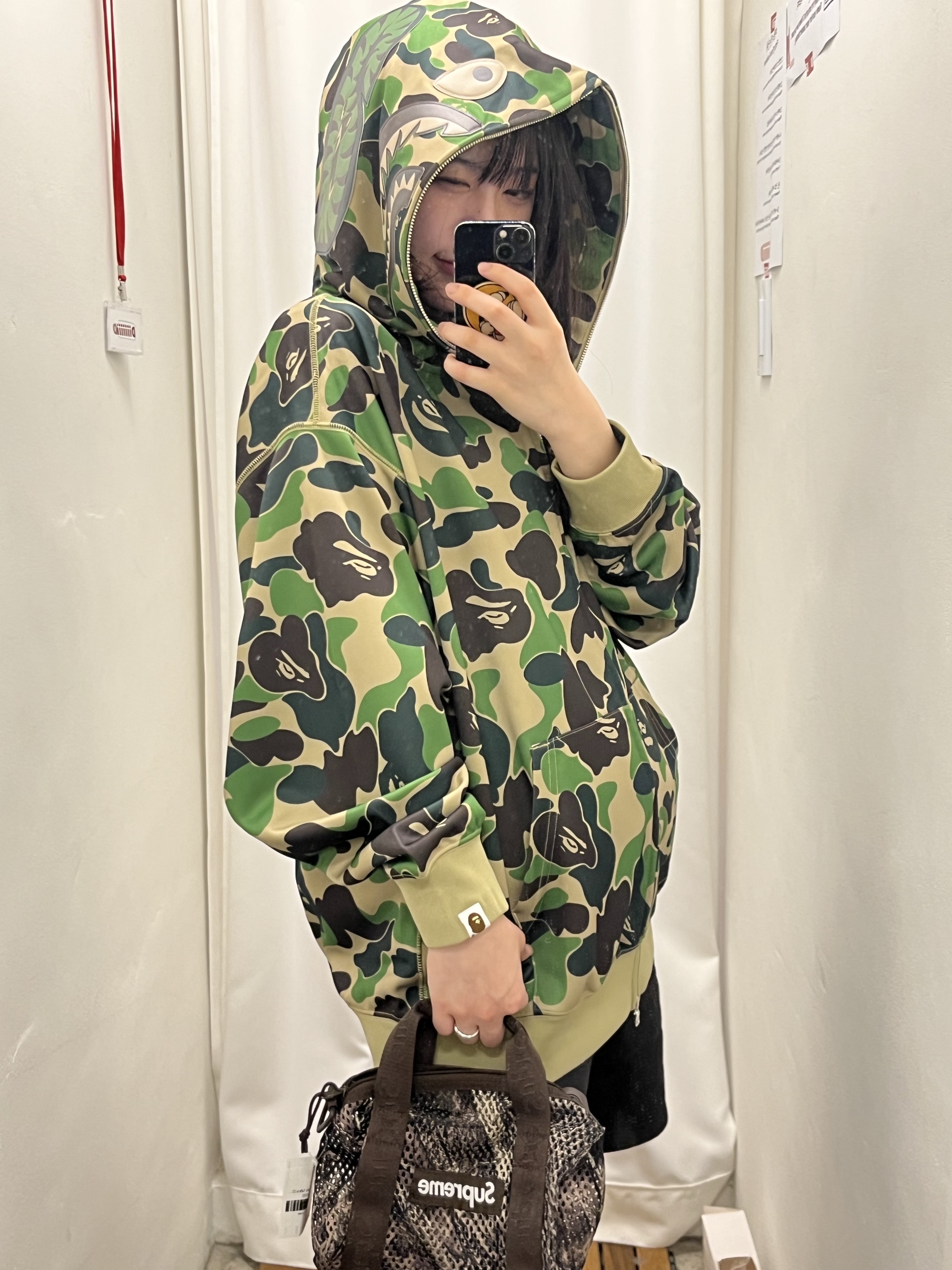 BAPE ABC Camo Shark Half Zip Pullover Hoodie Blue, BAPE 1st Camo Full Zip Hoodie Yellow 착용 스타일 - 3