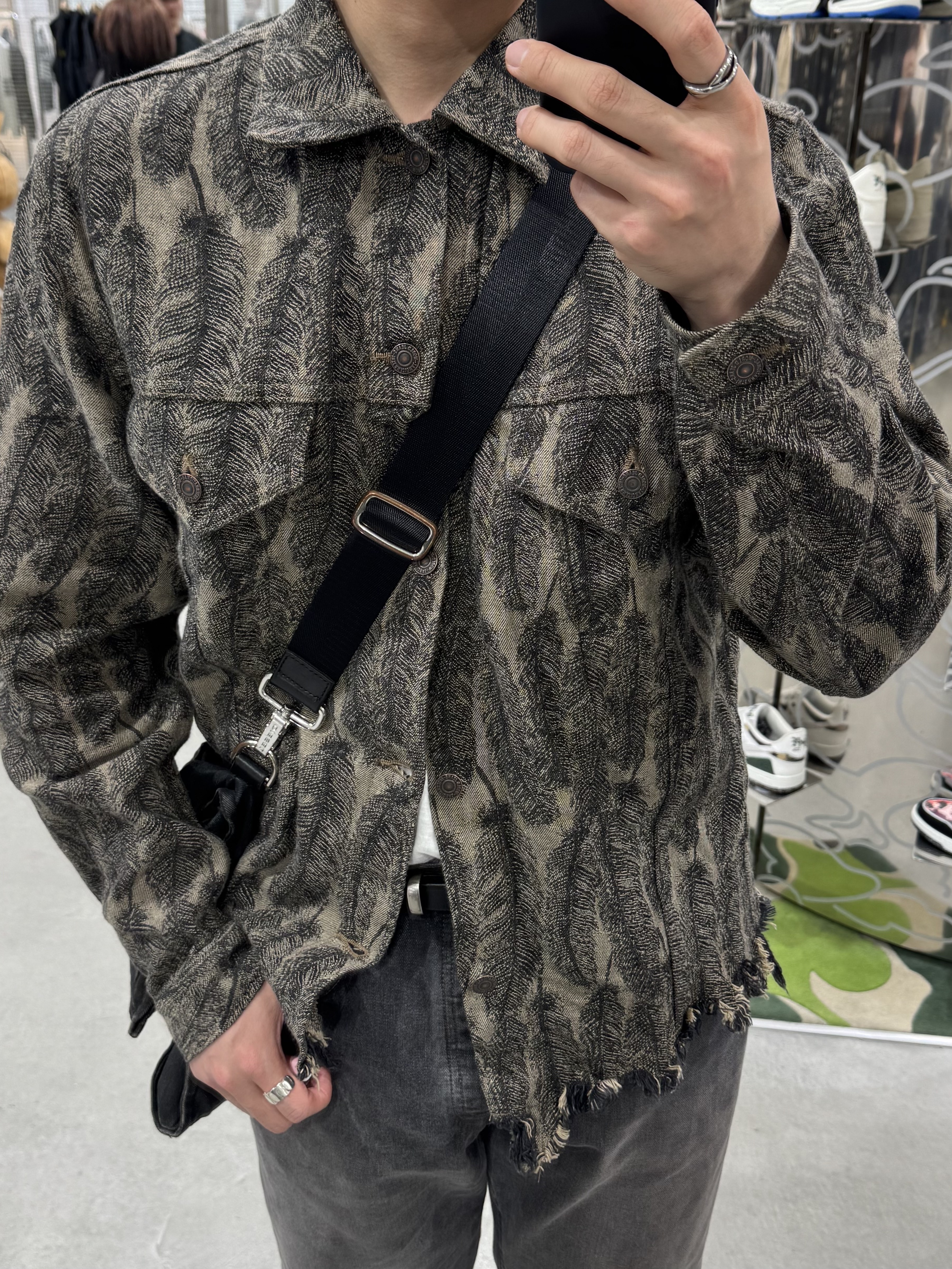 Kapital 12 oz. Magpie Denim 3rd Jacket Black Beige, Kapital 12 oz. Magpie Denim 3rd Jacket Black 착용 스타일 - 1