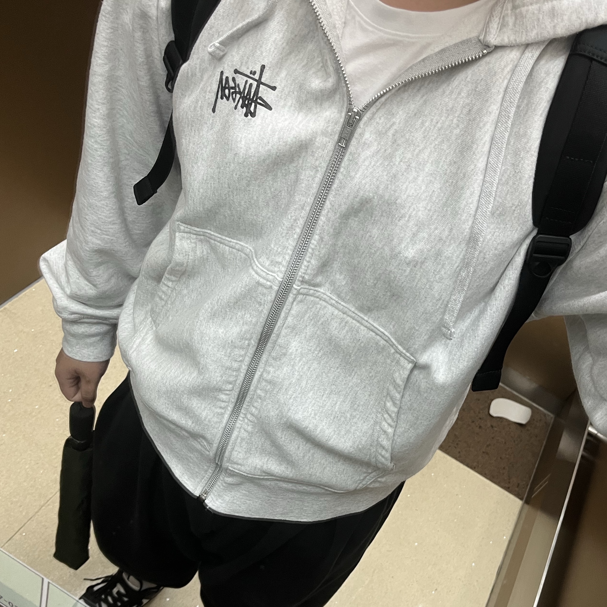 Stussy Basic Stussy Zip Hoodie Ash Heather 착용 스타일