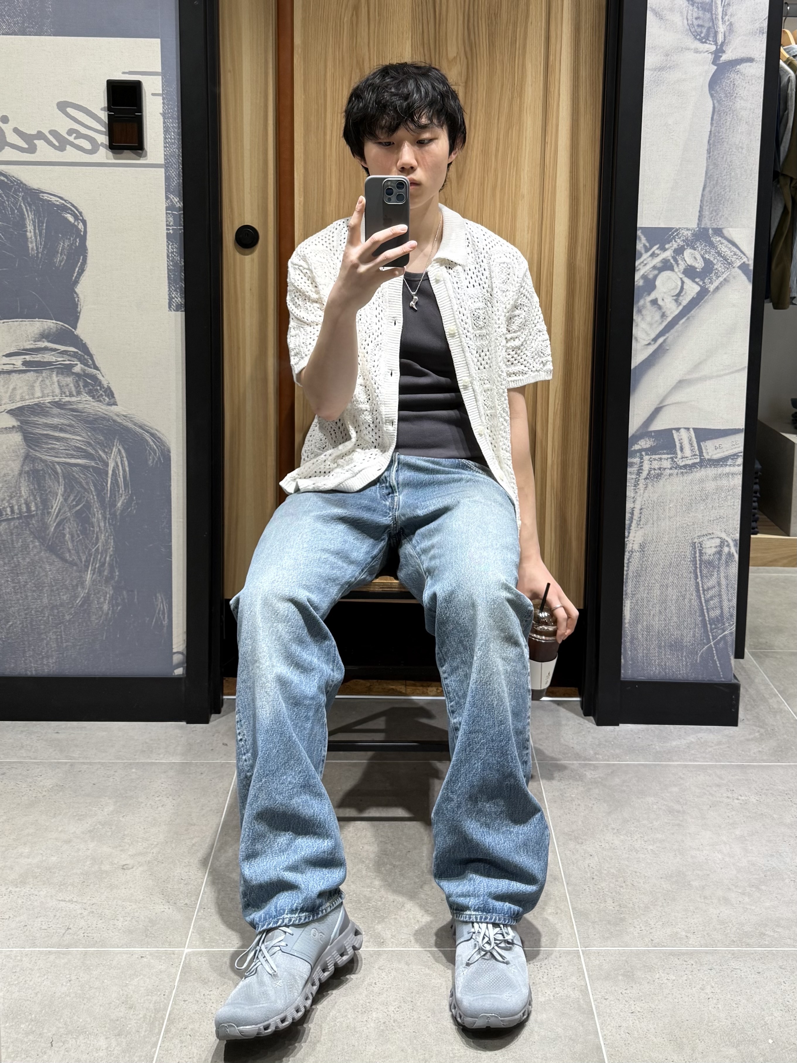 Levi's LVC 1955 Japan 501 Jean Blackjack Blue, On Running Cloud X 3 Mist Rock 착용 스타일