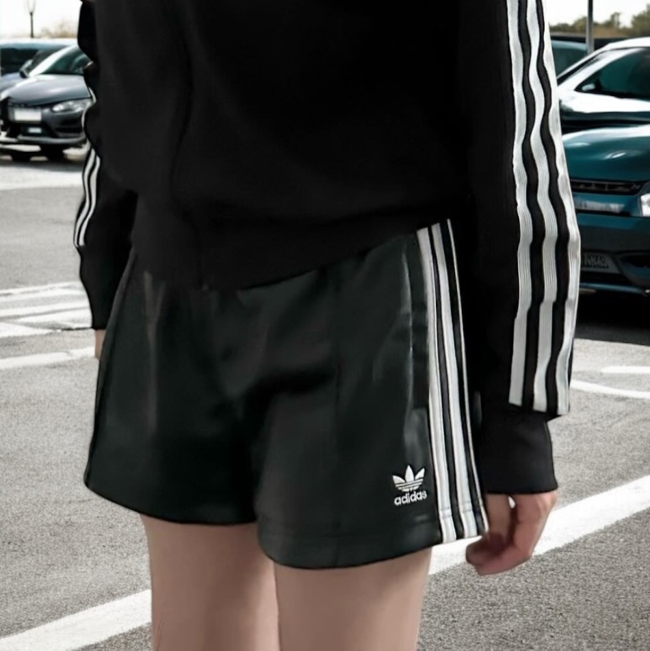(W) Adidas Pleather Shorts Black - KR Sizing 착용 스타일