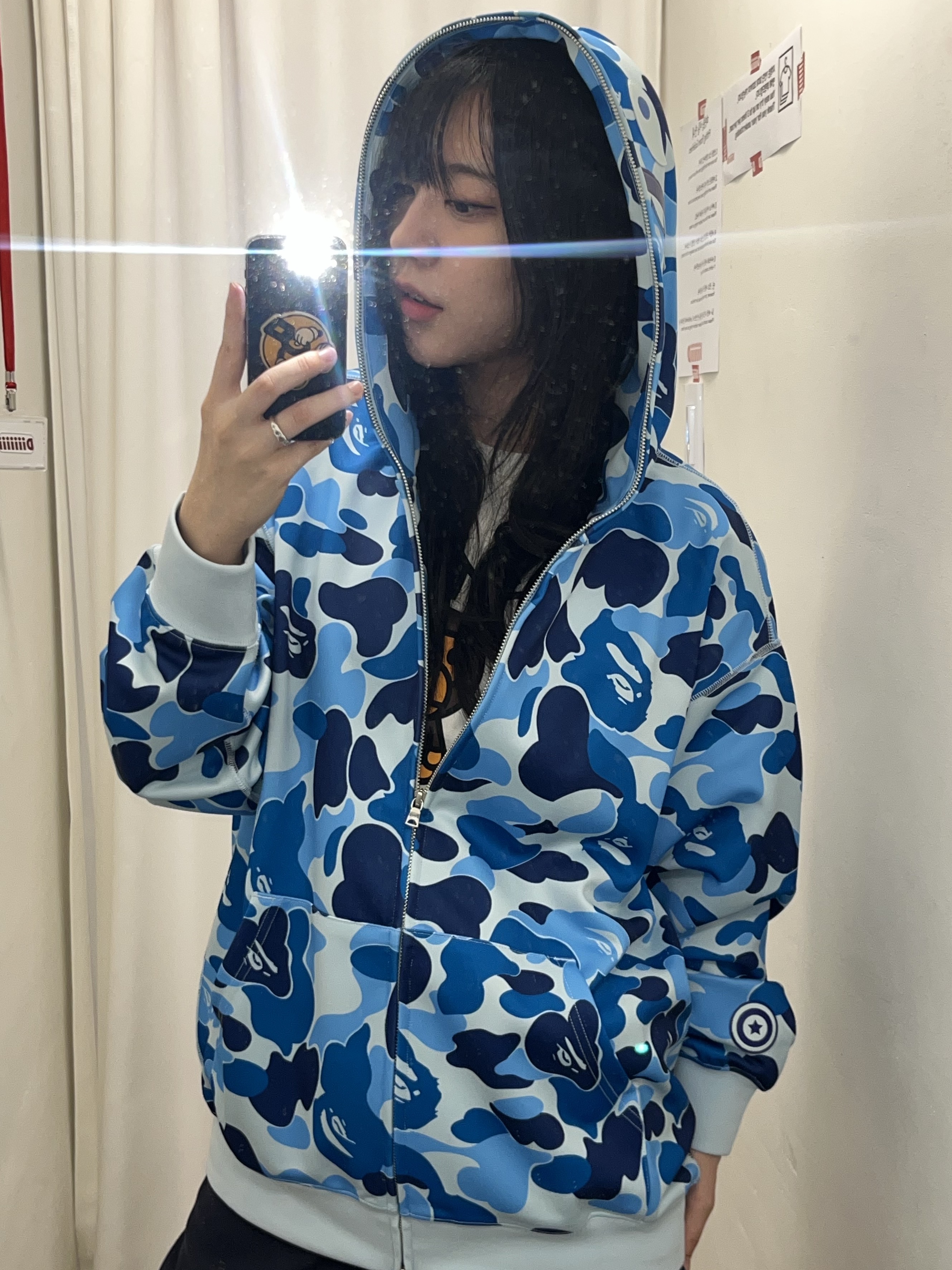 BAPE ABC Camo Shark Half Zip Pullover Hoodie Blue, BAPE 1st Camo Full Zip Hoodie Yellow 착용 스타일 - 1