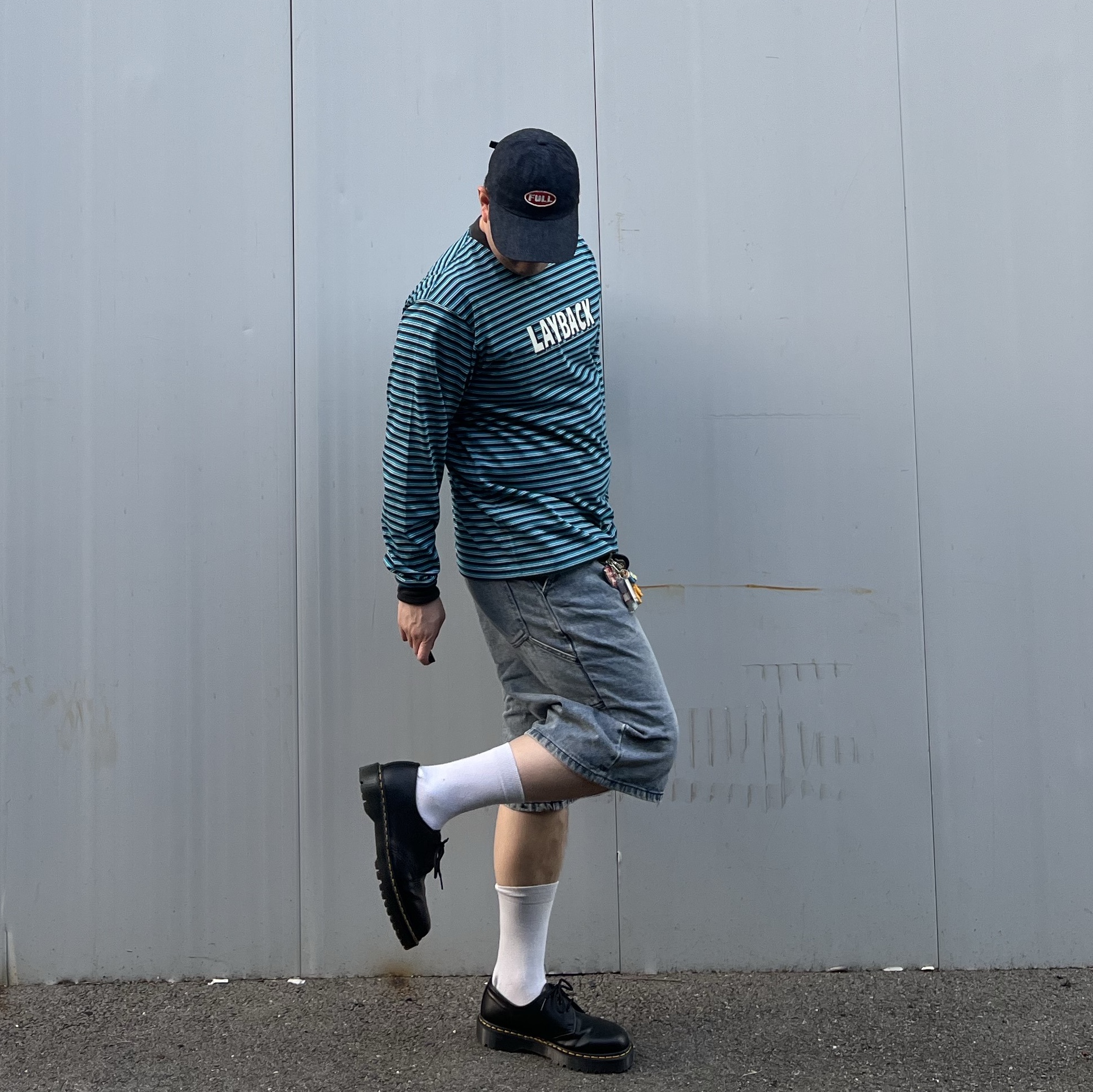 Fullcount Full Emblem Denim Baseball Cap Indigo Blue, Dr. Martens 1461 Bex Black 착용 스타일 - 1