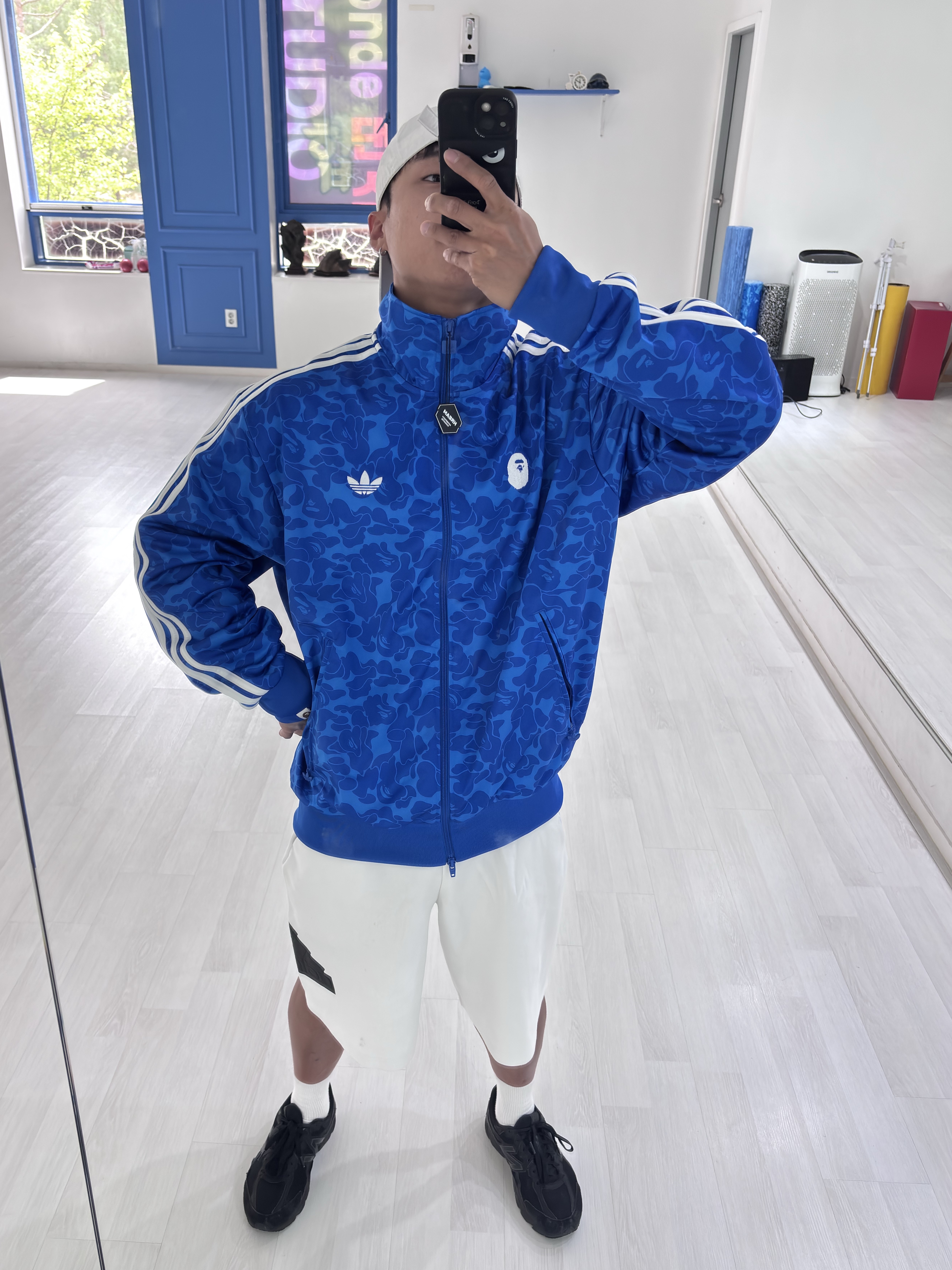 Adidas x BAPE Allover Print Track Top Blue - KR Sizing 착용 스타일 - 1