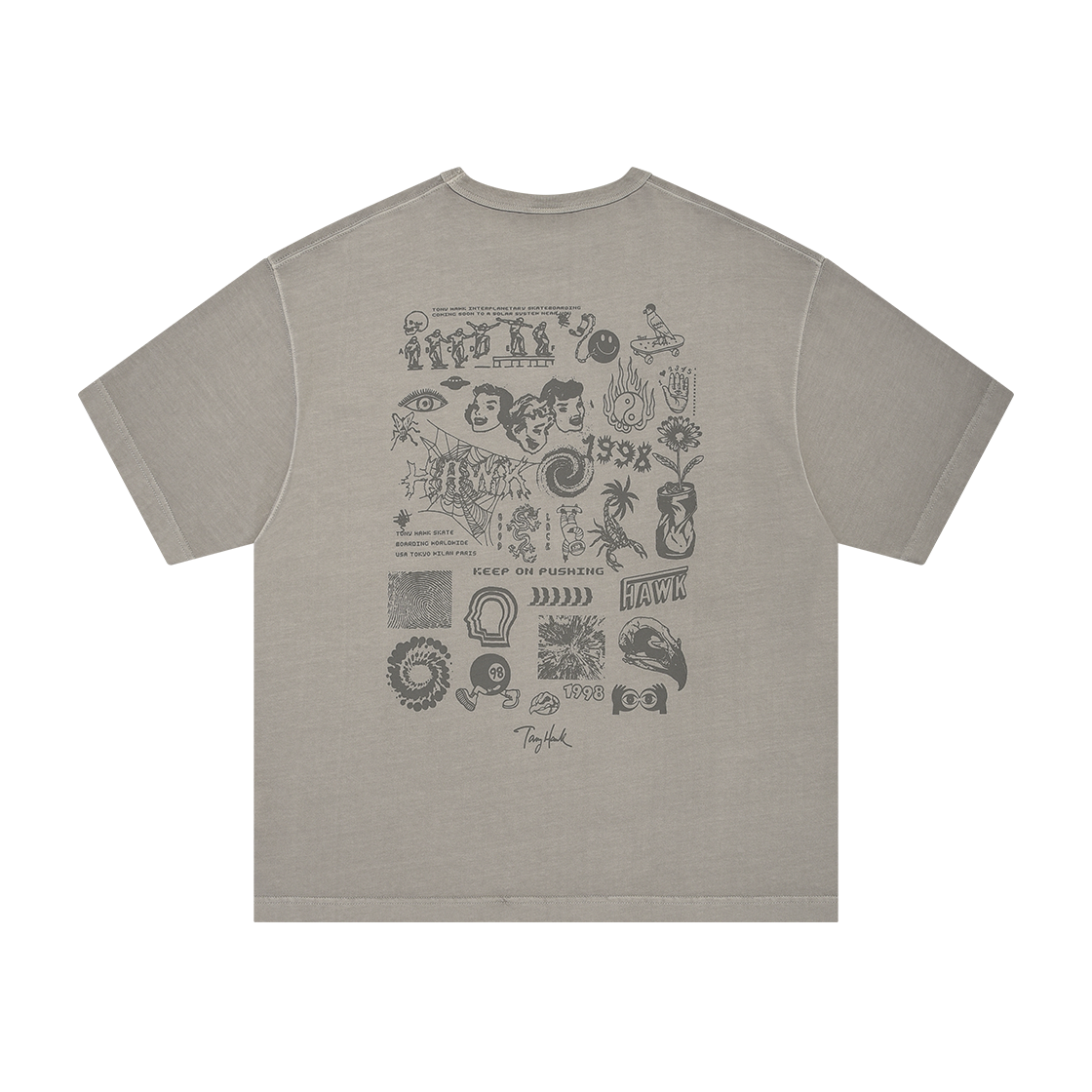 토니호크 피그먼트 콜라주 그래픽 티셔츠 라이트그레이(TONY HAWK Pigment Collage Graphic T-Shirt Light Gray)