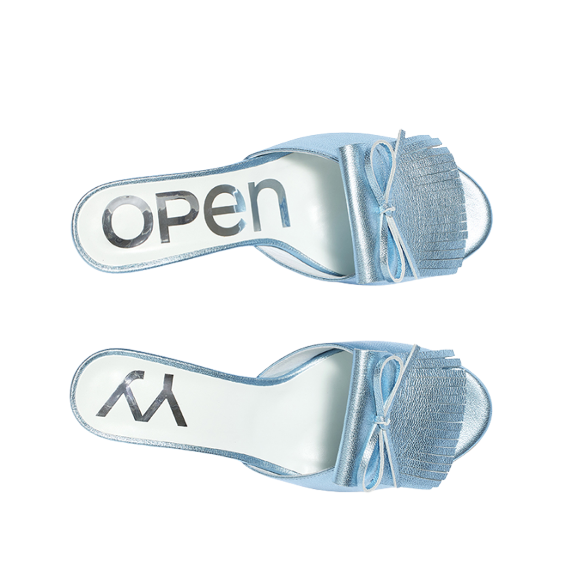 (W) 오픈 Yy 프린지 웨지 뮬 블루((W) Open Yy Fringe Wedge Mule Blue) - 2