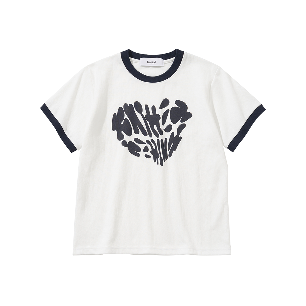 니티드 여성 하트 로고 링거 티셔츠 화이트