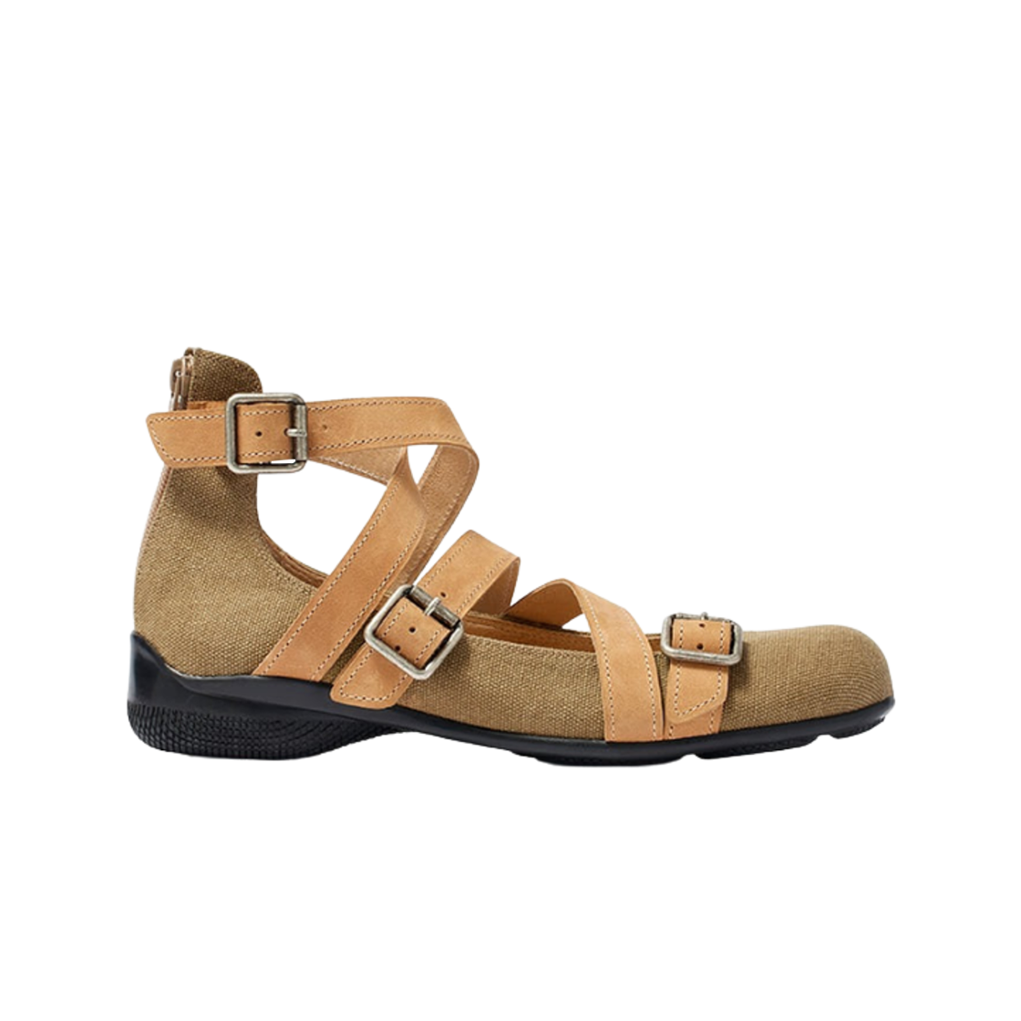 (W) 오픈 Yy 크로스 밴드 앵클 발레 플랫 카키((W) Open Yy Cross Band Ankle Ballet Flats Khaki)