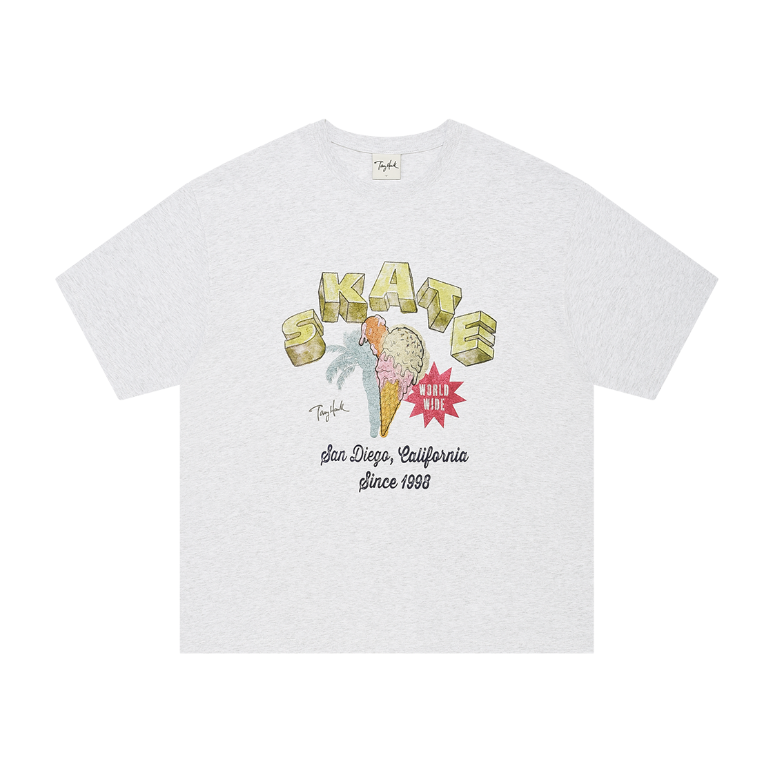 TH2502ST26WM TONY HAWK Skate Ice Cream Graphic T-Shirt White Melange