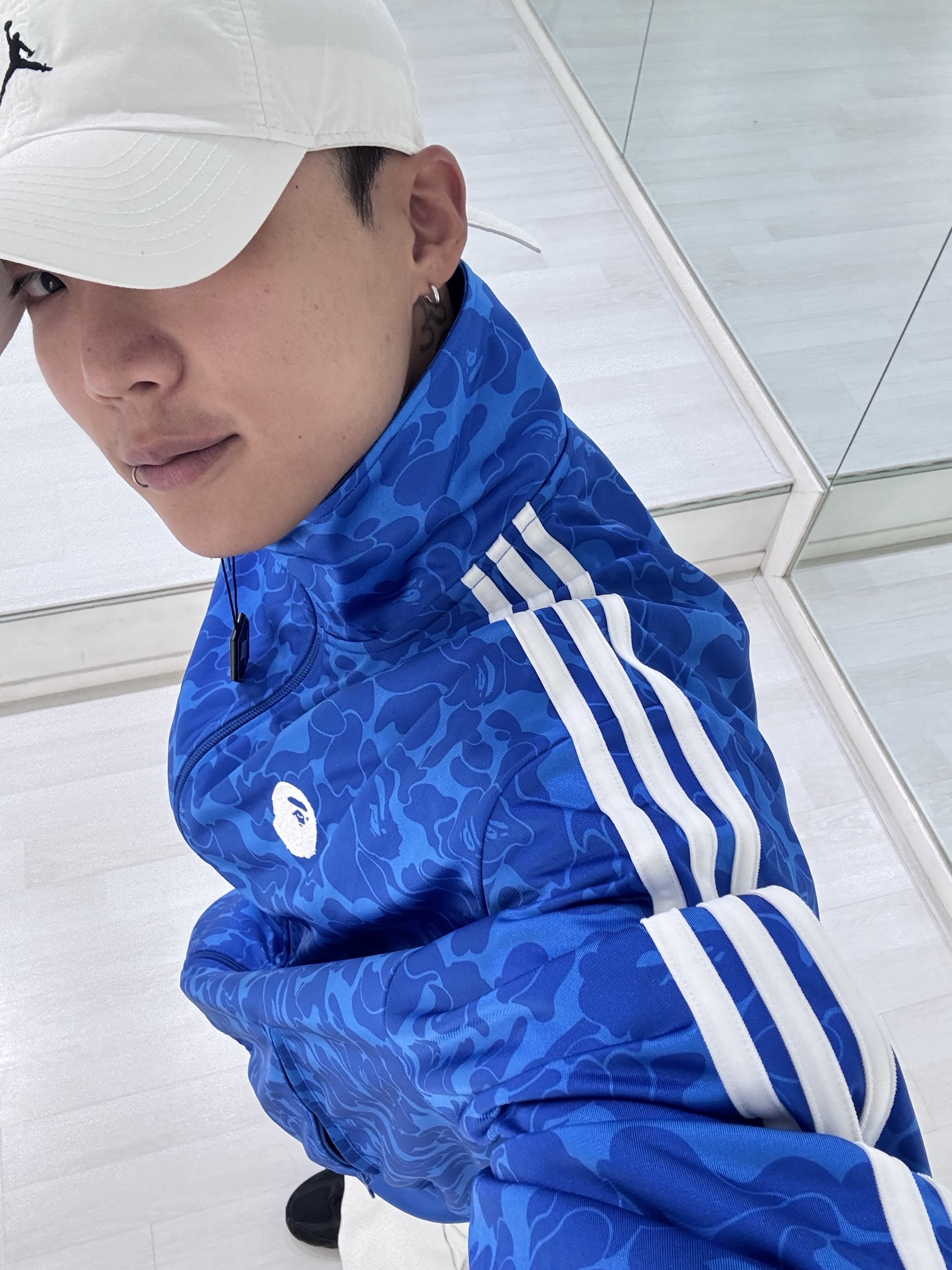 Adidas x BAPE Allover Print Track Top Blue - KR Sizing 착용 스타일 - 2
