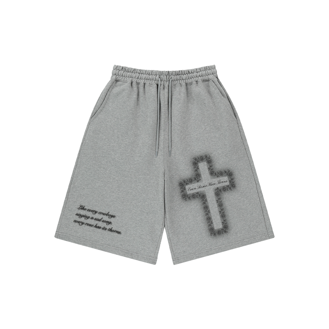 【韓国NIIER NOR ニアノア】CROSS ROSE HALF PANTS_MELANGE GREY 니어 노어 크로스 로즈 하프 팬츠 멜란지 그레이 | NIIER NOR