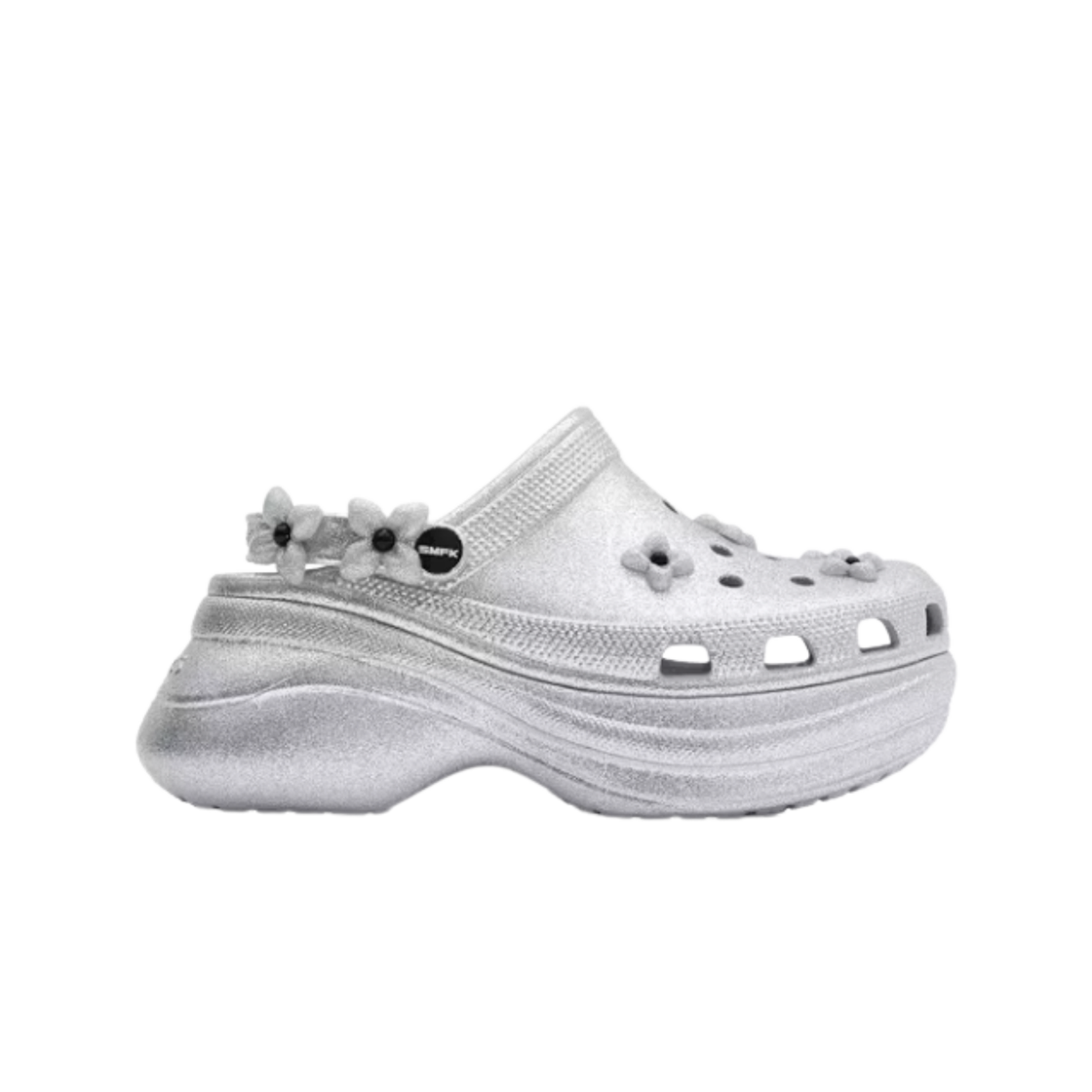 (W) 크록스 x 에스엠에프케이 클래식 베이 클로그 실버 글리터((W) Crocs x SMFK Classic Bae Clog Silver Glitter)