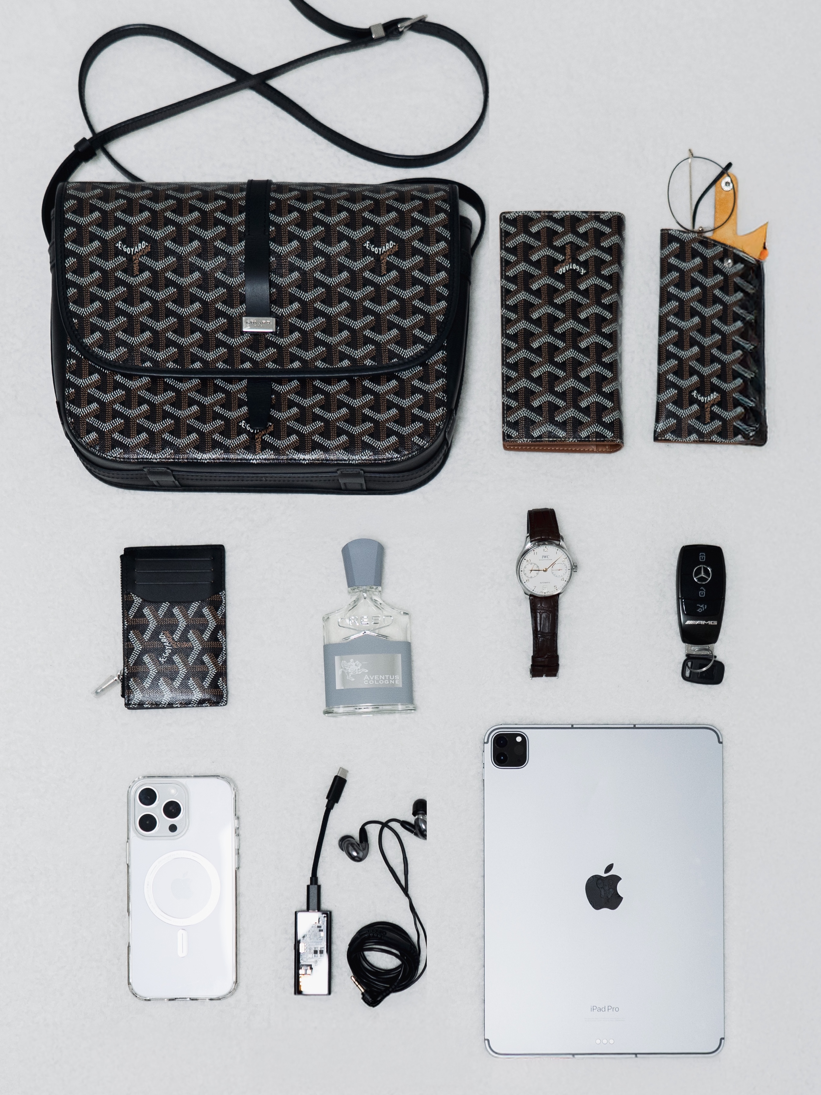 Goyard Saint Lambert Wallet Black Tan, Goyard Montmartre Glasses Case GM Black Tan 착용 스타일