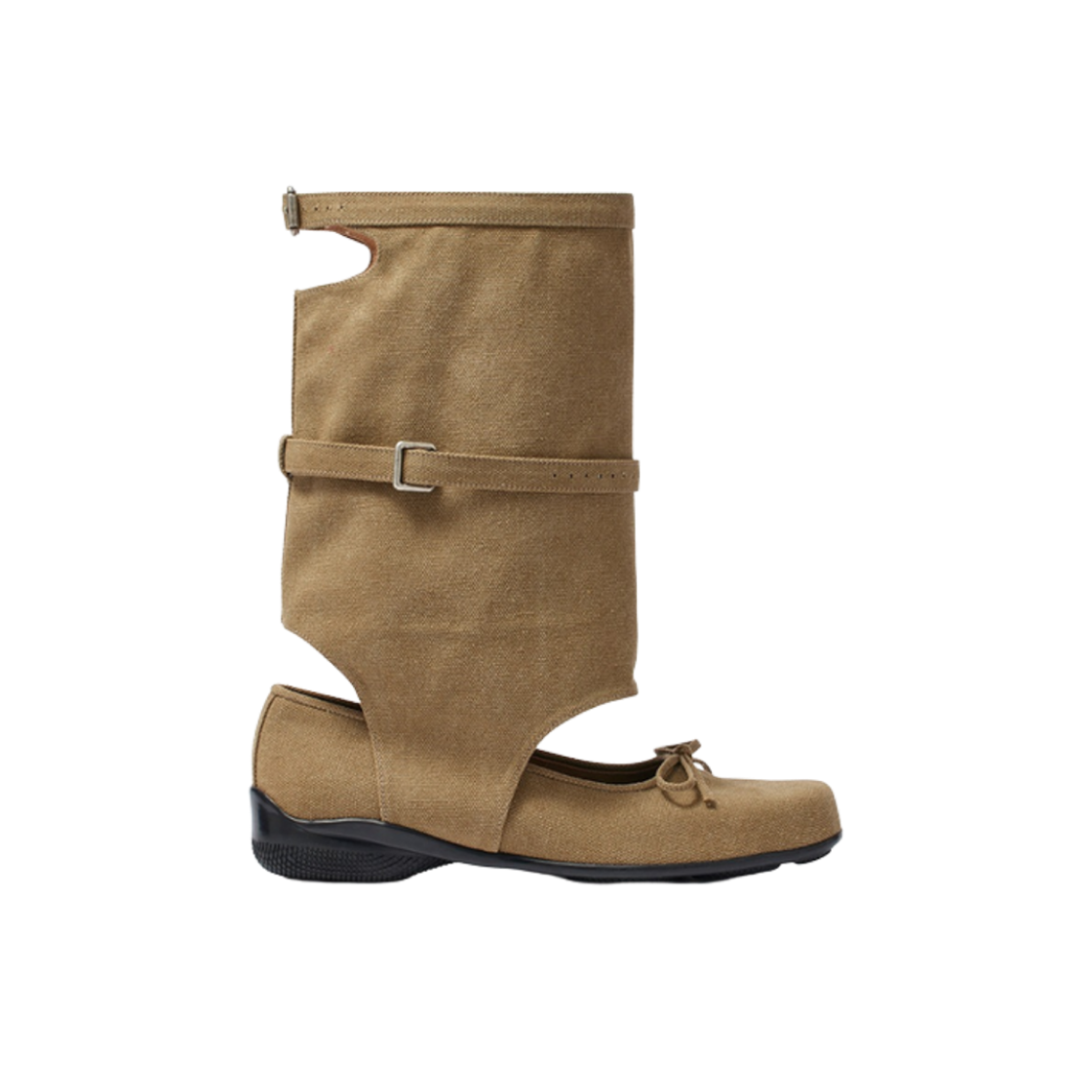 (W) 오픈 Yy 발레 플랫 컷아웃 부츠 카키((W) Open Yy Ballet Flat Cut-Out Boots Khaki)