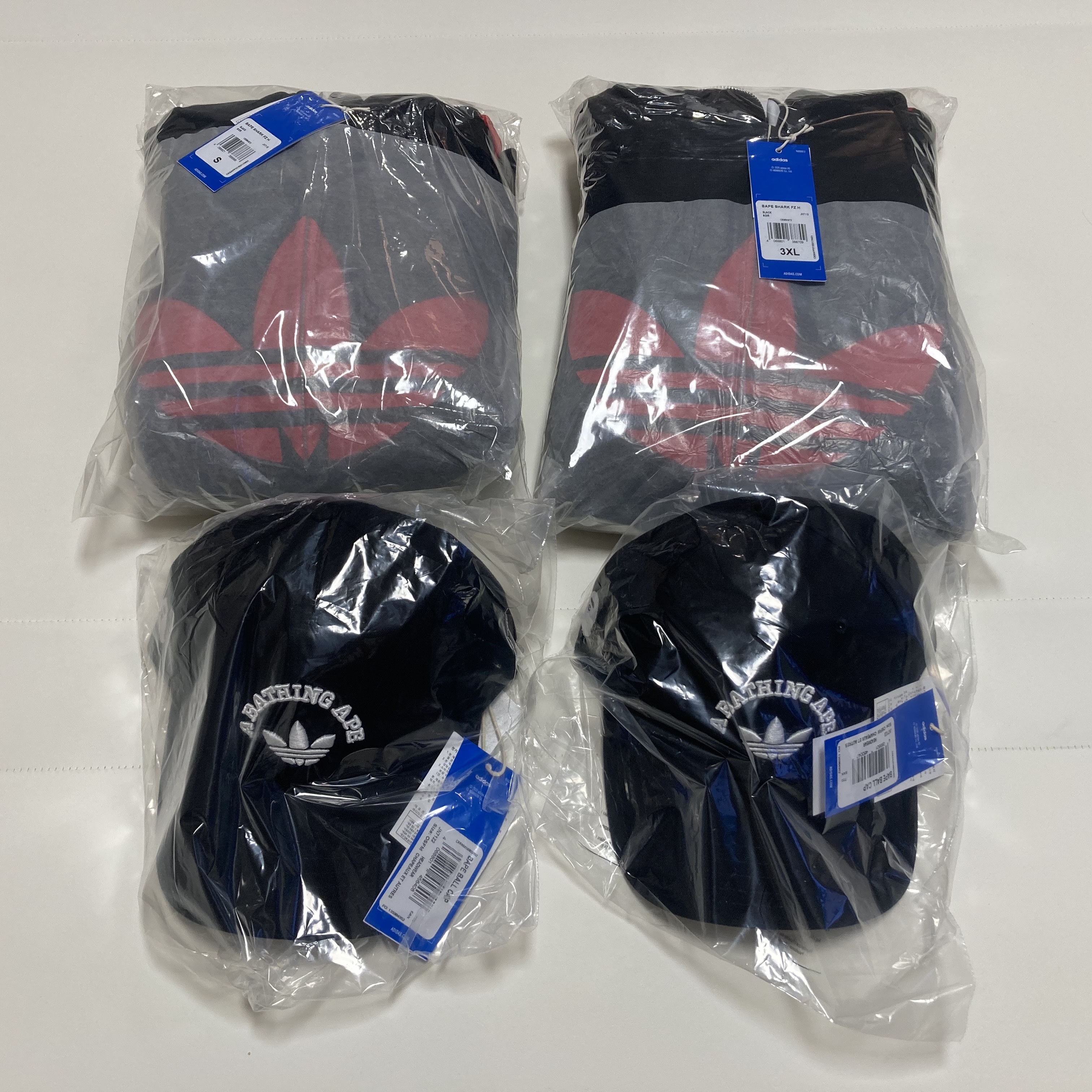 Adidas x BAPE Ultimate Shark Hoodie Black - KR Sizing, Adidas x BAPE Baseball Cap Black 착용 스타일