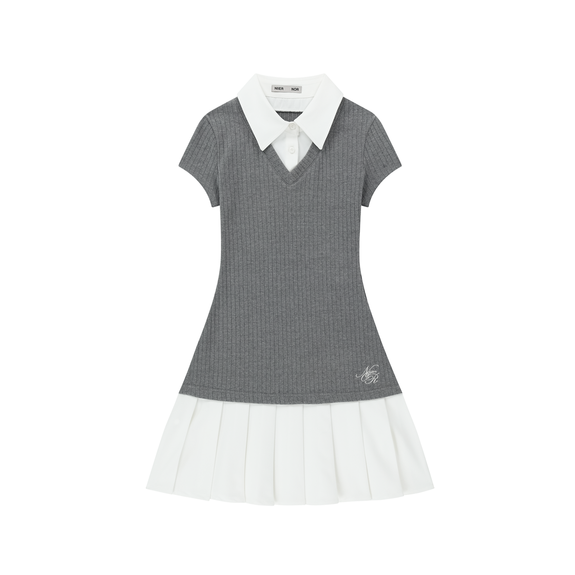 ワンピース [NIIER NOR] LAYERED SHIRT DRESS 니어 노어 레이어드 셔츠 원피스 멜란지 그레이 | NIIER NOR | KREAM