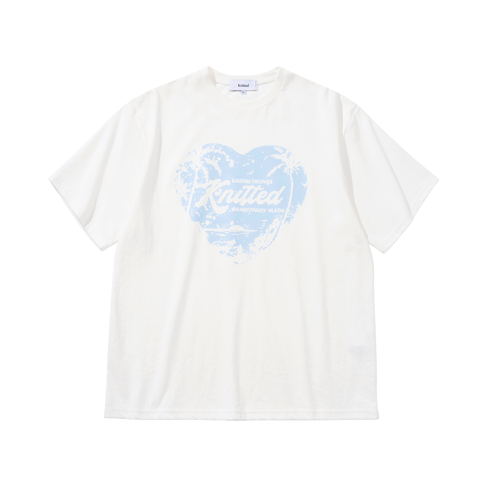 니티드 팜트리 하트 티셔츠 화이트-스카이