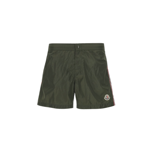 Moncler Logo Patch Swim Shorts Olive Green - 25SS