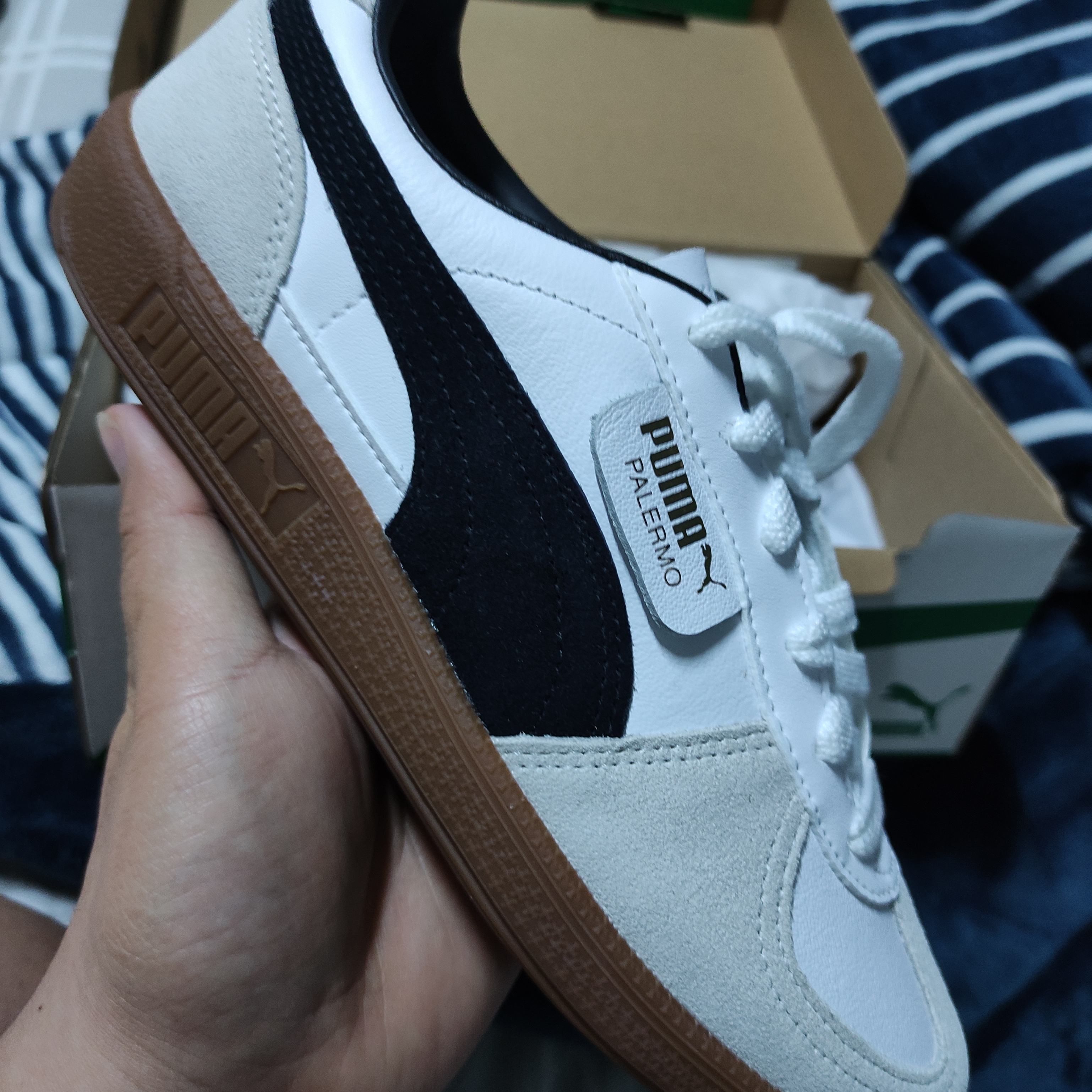 Puma Palermo Leather Puma White Vapor Gray 착용 스타일 - 6