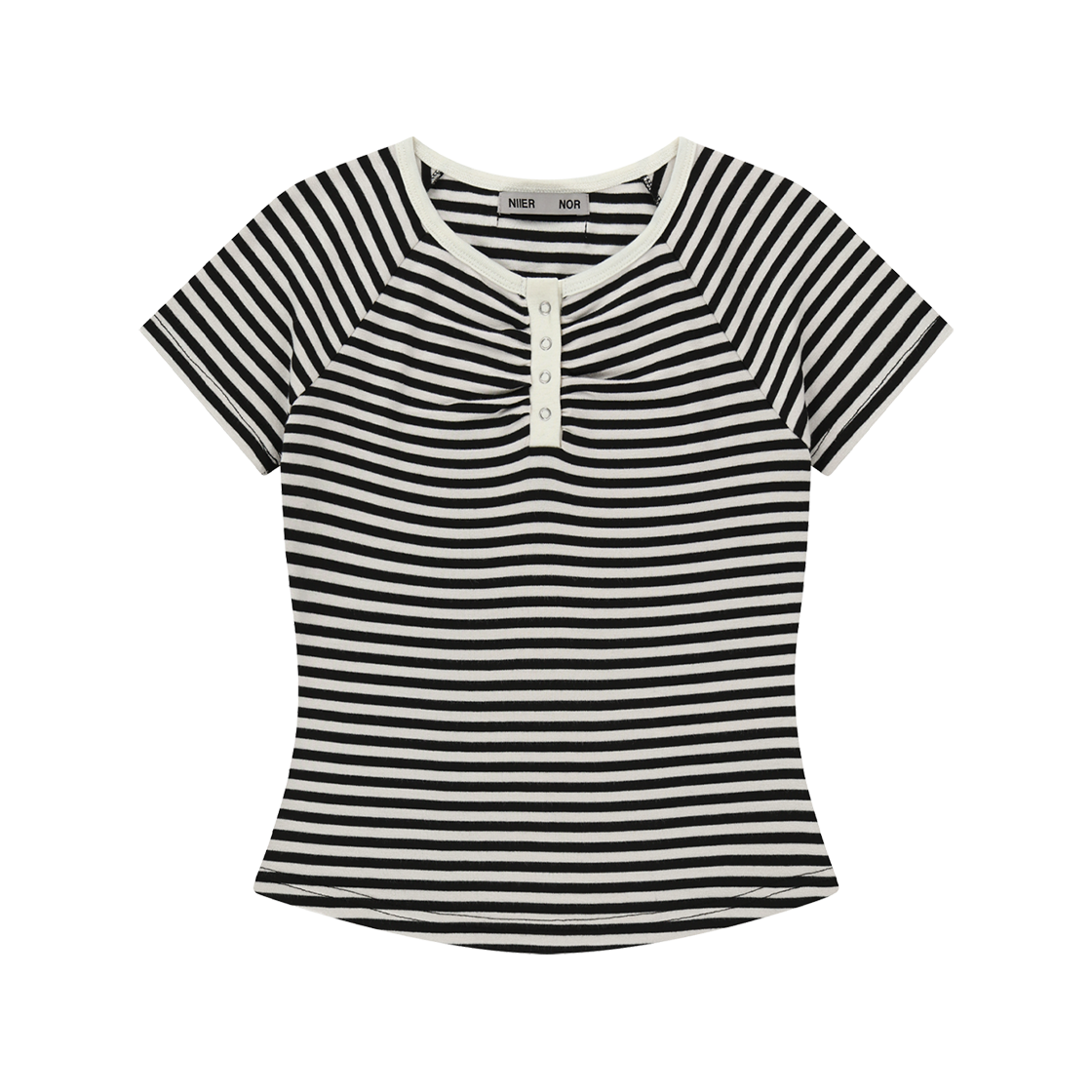 25NNSSTTSF005WT NIIER NOR Shirring Stripe Button Down Tee White