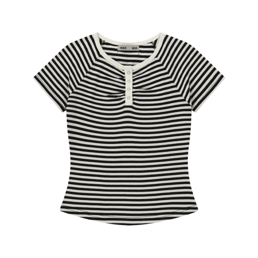 25NNSSTTSF005WT NIIER NOR Shirring Stripe Button Down Tee White
