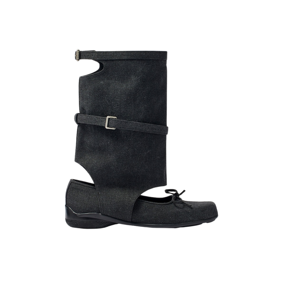 (W) 오픈 Yy 발레 플랫 컷아웃 부츠 블랙((W) Open Yy Ballet Flat Cut-Out Boots Black)