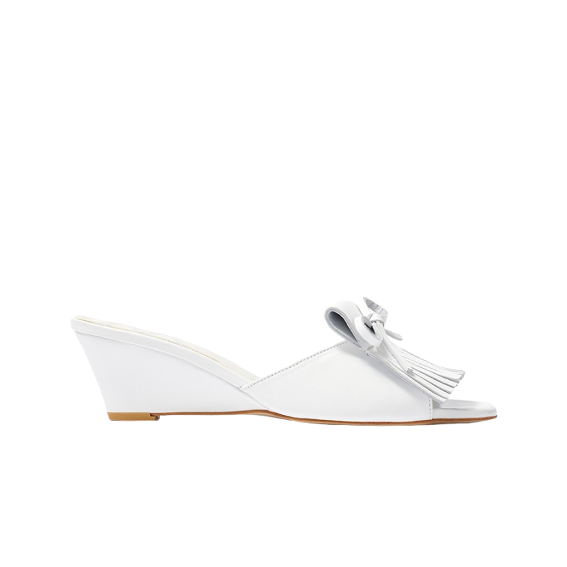 (W) 오픈 Yy 프린지 웨지 뮬 화이트((W) Open Yy Fringe Wedge Mule White)
