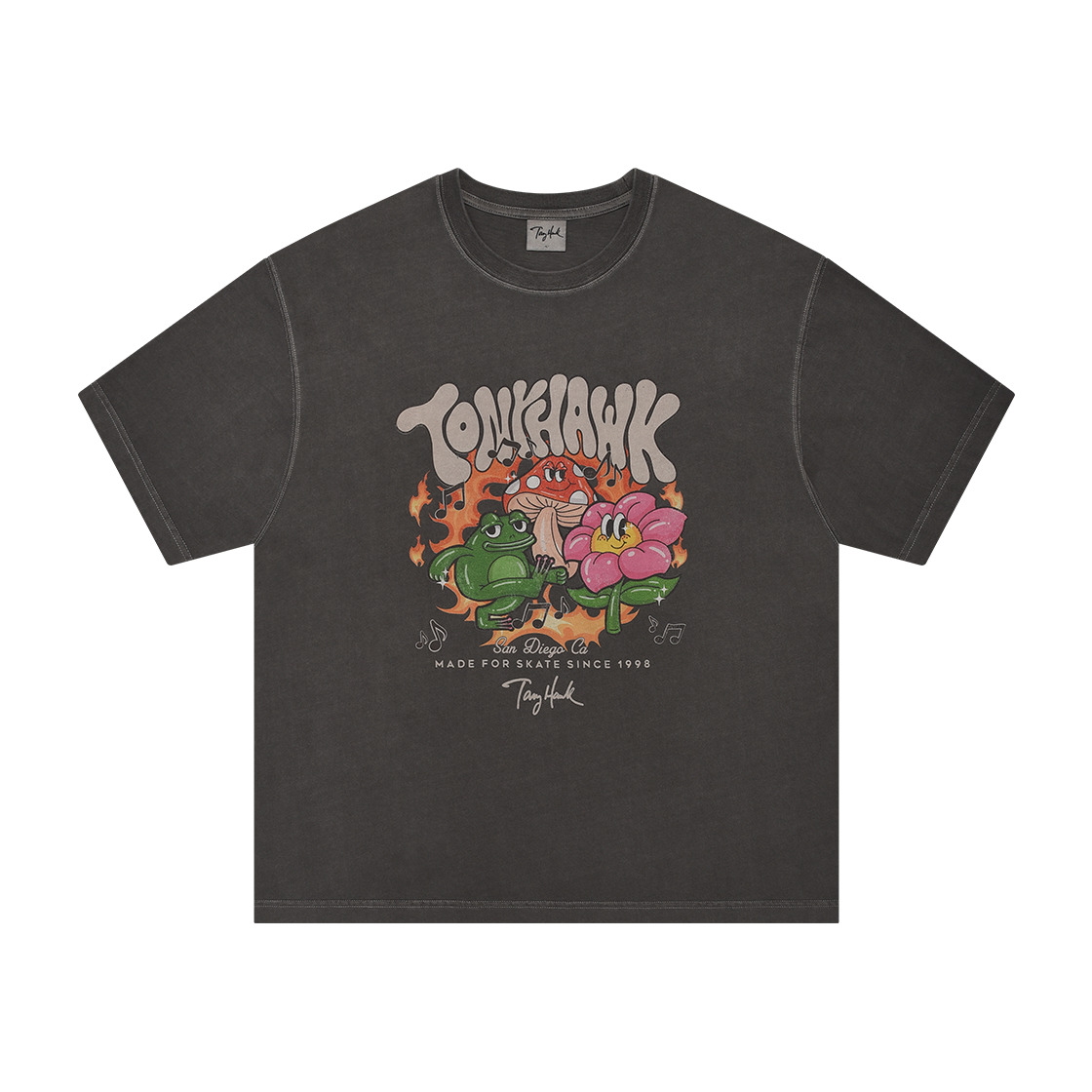 TH2502ST39CH TONY HAWK Washed Mushroom Graphic T-Shirt Charcoal