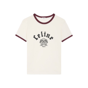 Celine Blason Regular T-Shirt in Cotton Jersey Washed White Bordeaux Cete