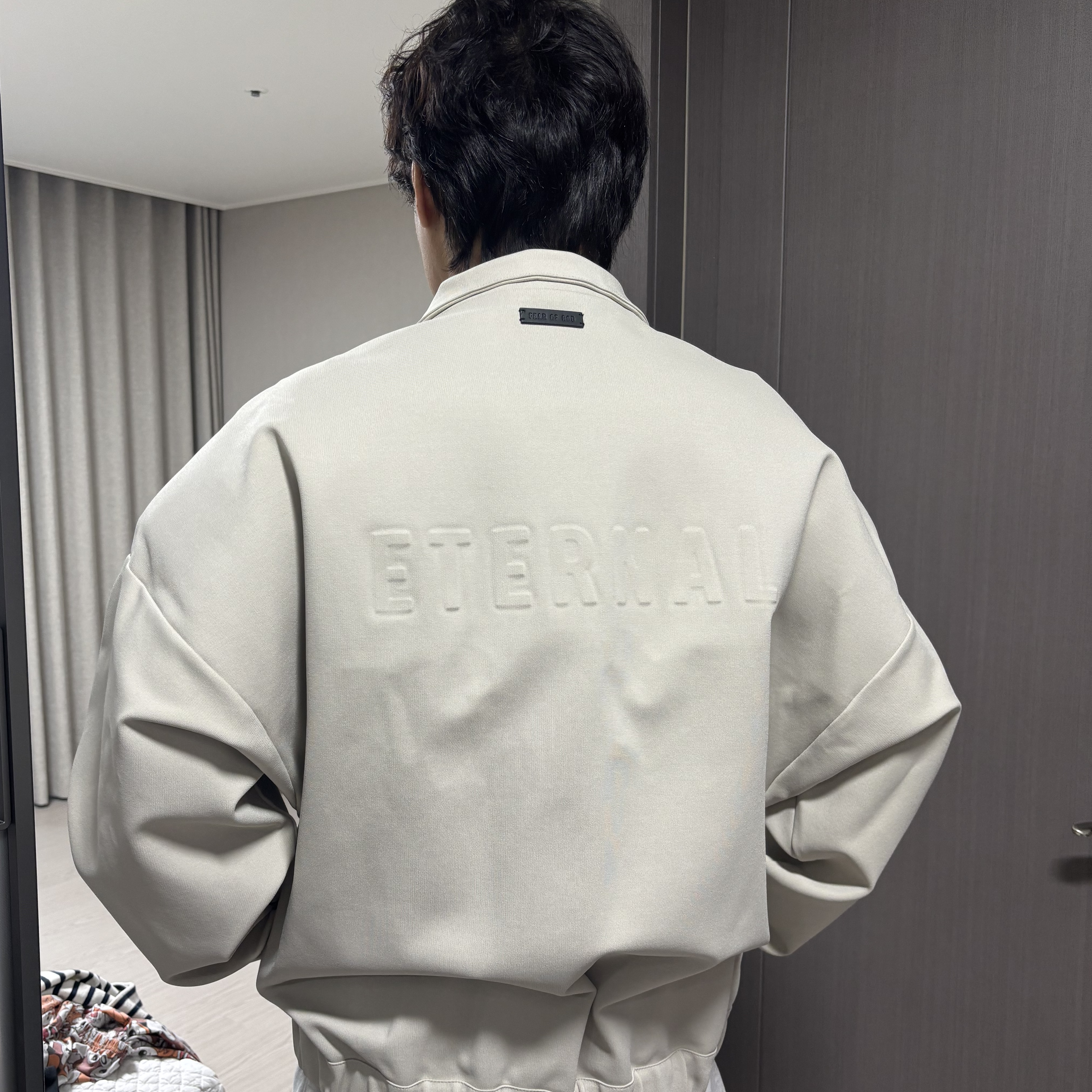Fear of God Eternal Viscose Tricot Track Jacket Dusty Beige 착용 스타일