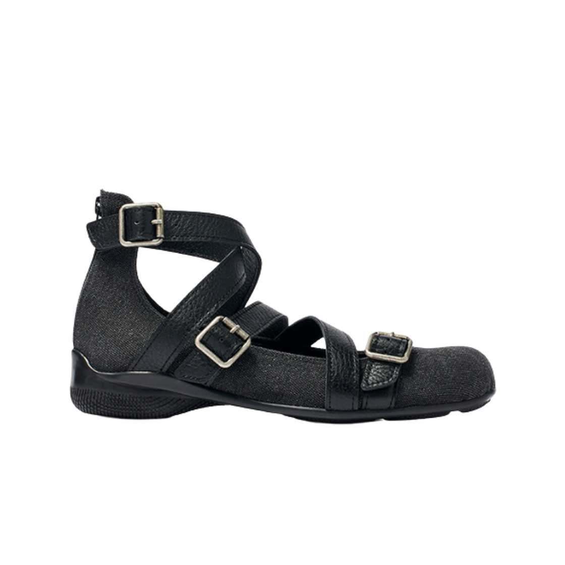 (W) 오픈 Yy 크로스 밴드 앵클 발레 플랫 블랙((W) Open Yy Cross Band Ankle Ballet Flats Black)