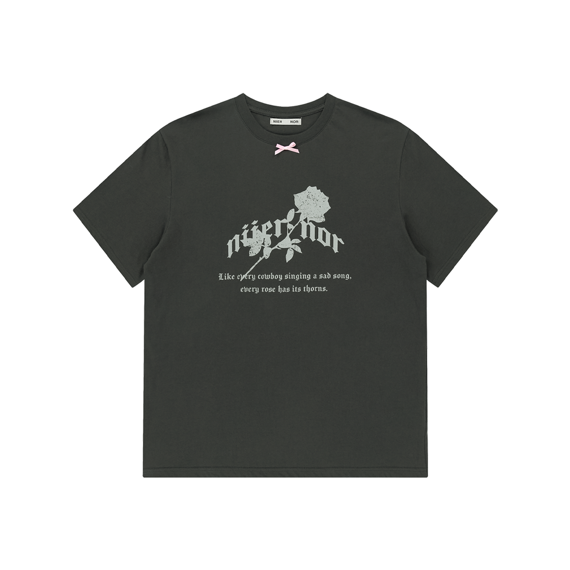 25NNSSTTSF001CH NIIER NOR Ribbon Rose Tee Charcoal