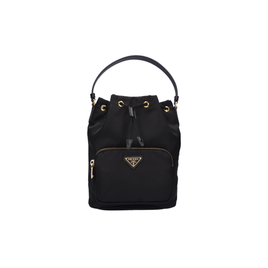 1BH038 Prada Duet Re-Nylon Shoulder Bag Black Gold
