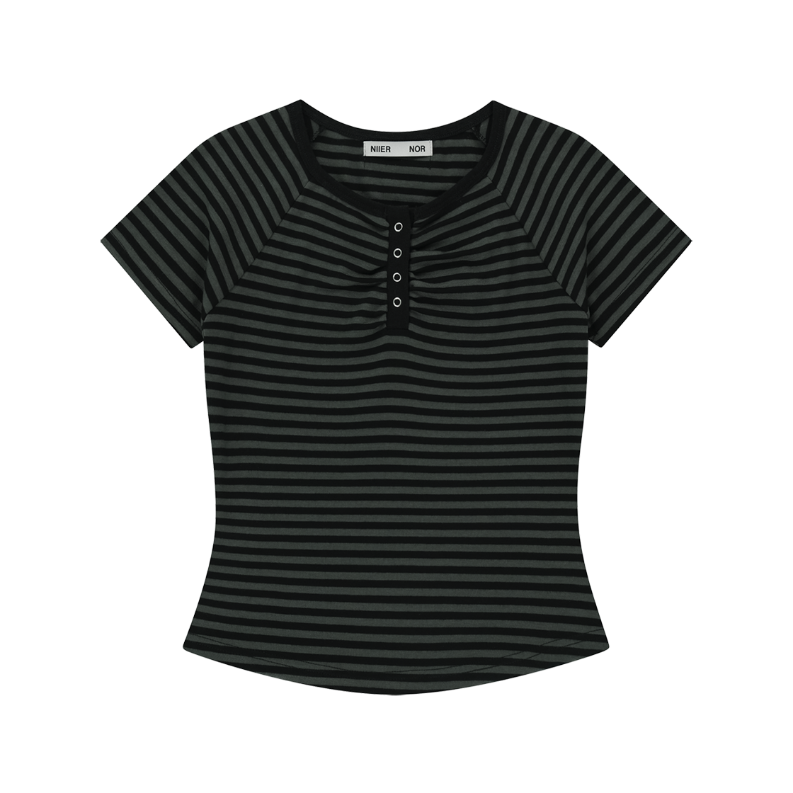 25NNSSTTSF005BK NIIER NOR Shirring Stripe Button Down Tee Black