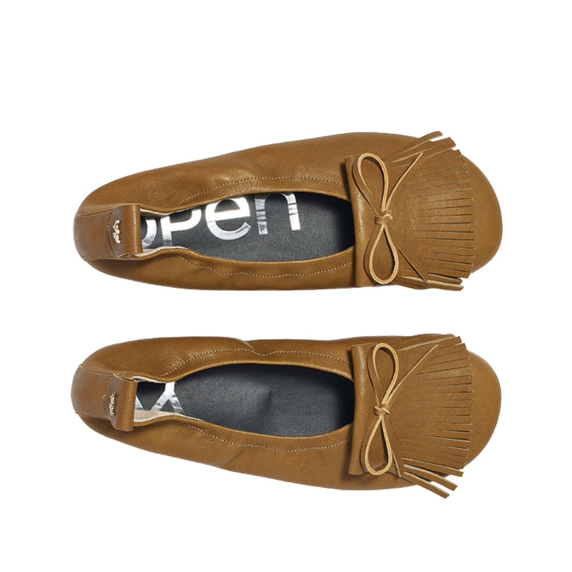 (W) 오픈 Yy 번 스웨이드 프린지 플랫 브라운((W) Open Yy Bun Suede Fringe Flats Brown) - 2