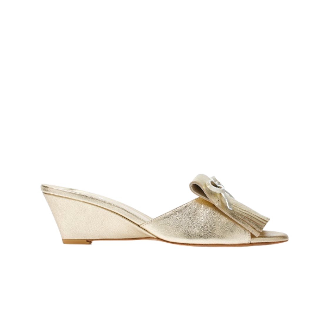 (W) 오픈 Yy 프린지 웨지 뮬 샴페인 골드((W) Open Yy Fringe Wedge Mule Champagne Gold)