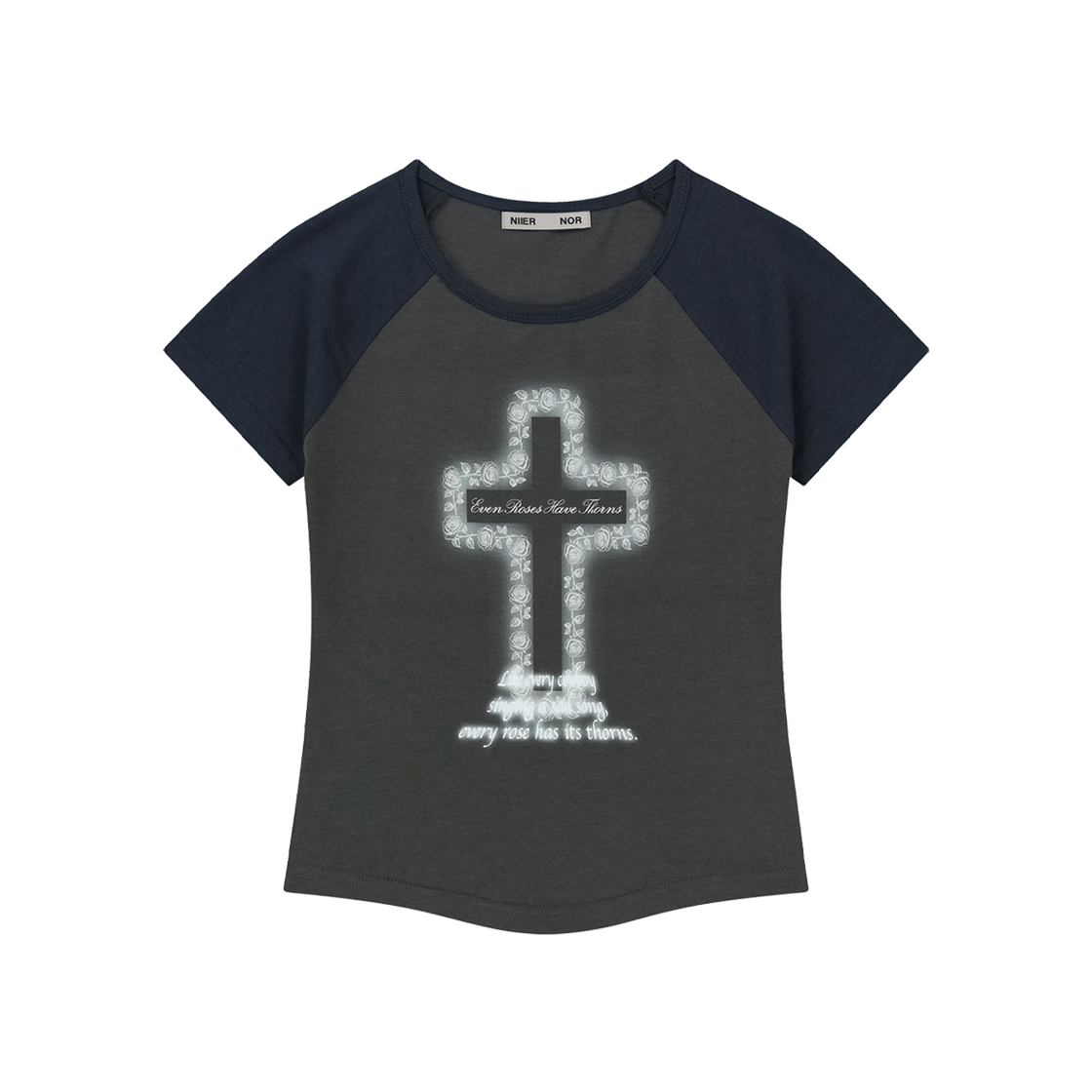 25NNSSTTSF002CH NIIER NOR Cross Rose Raglan Tee Charcoal