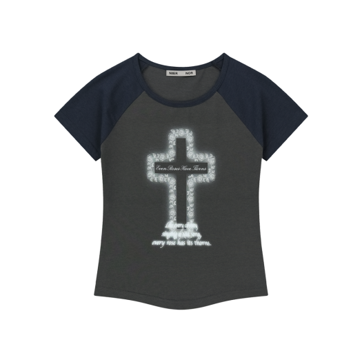 25NNSSTTSF002CH NIIER NOR Cross Rose Raglan Tee Charcoal