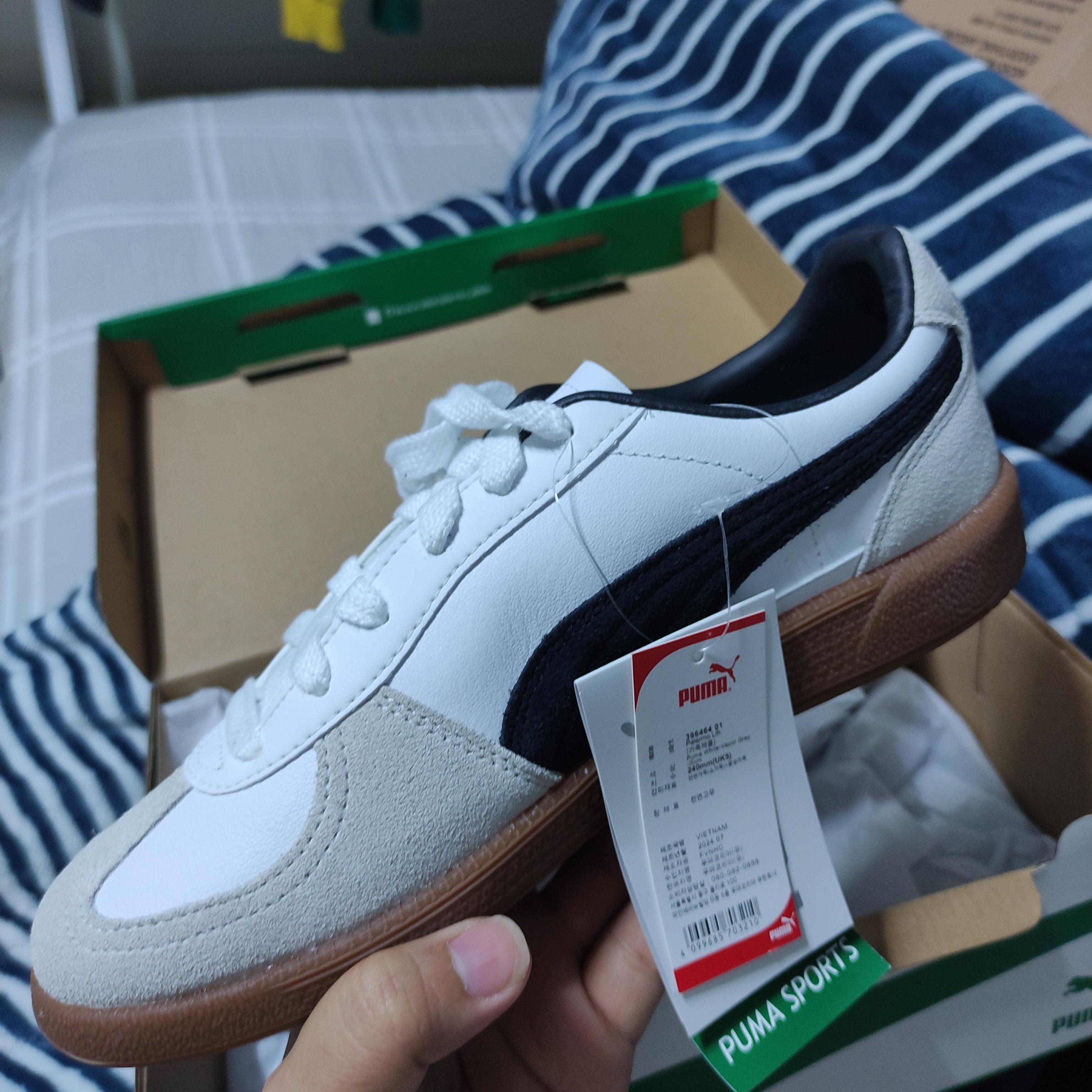 Puma Palermo Leather Puma White Vapor Gray 착용 스타일 - 5