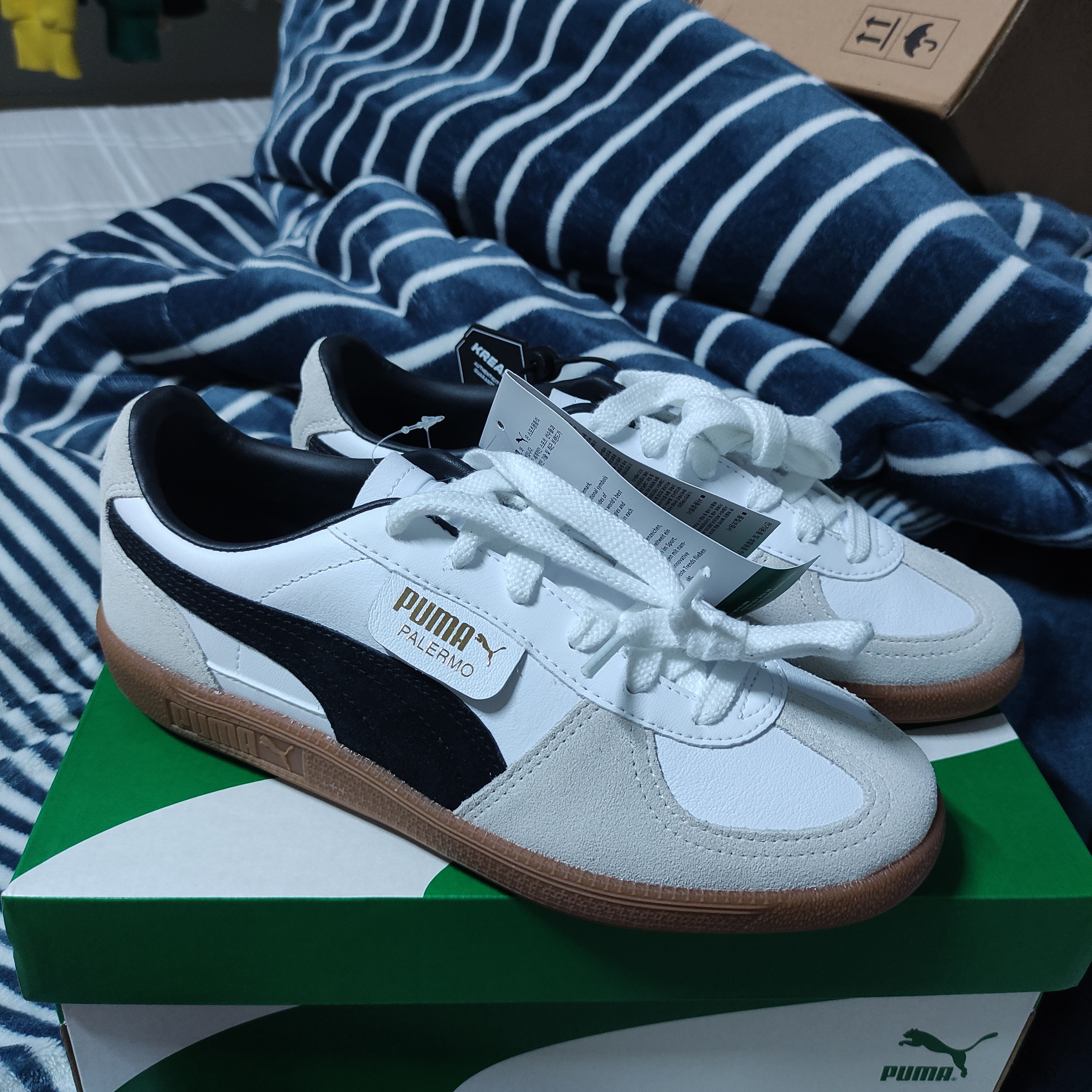 Puma Palermo Leather Puma White Vapor Gray 착용 스타일 - 2
